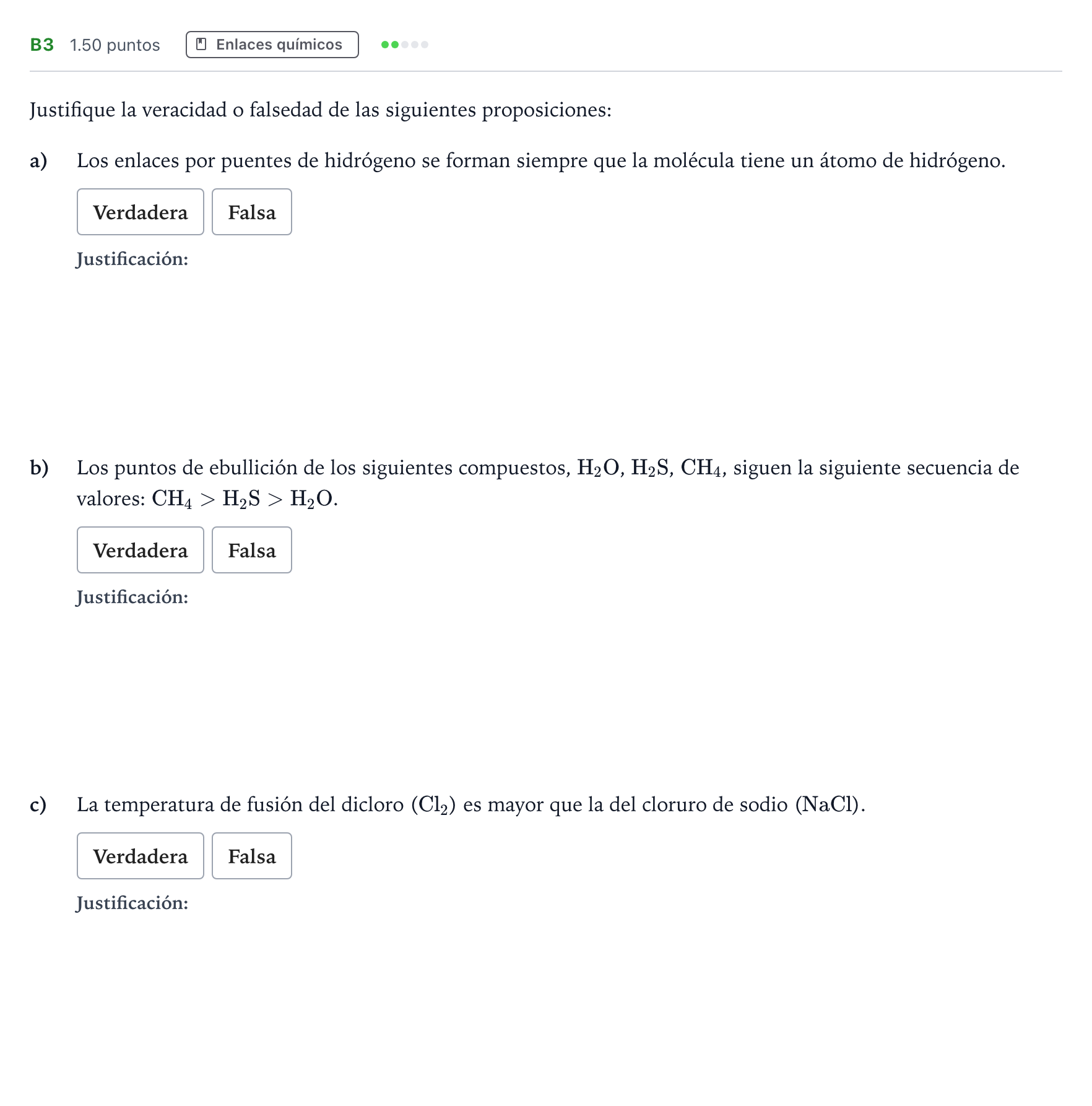Enunciado: Ejercicio B3 · Química PAU Andalucía Extraordinaria Titular 2021