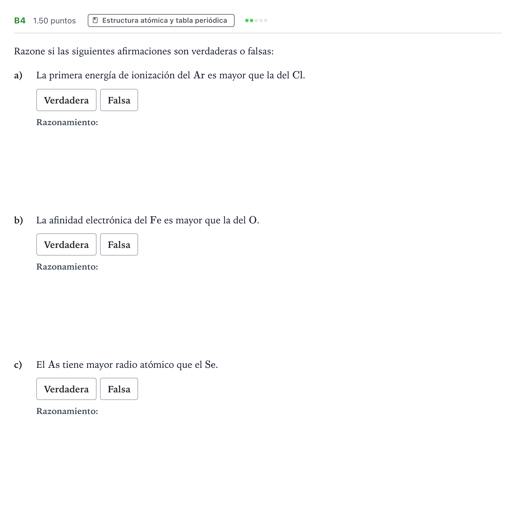 Enunciado: Ejercicio B4 · Química PAU Andalucía Extraordinaria Titular 2021