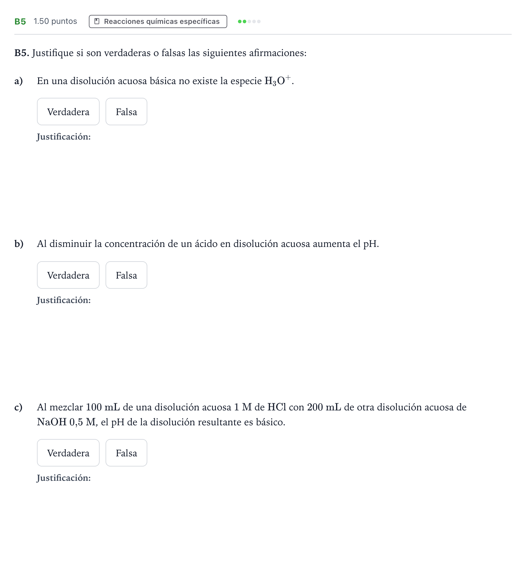 Enunciado: Ejercicio B5 · Química PAU Andalucía Extraordinaria Titular 2021