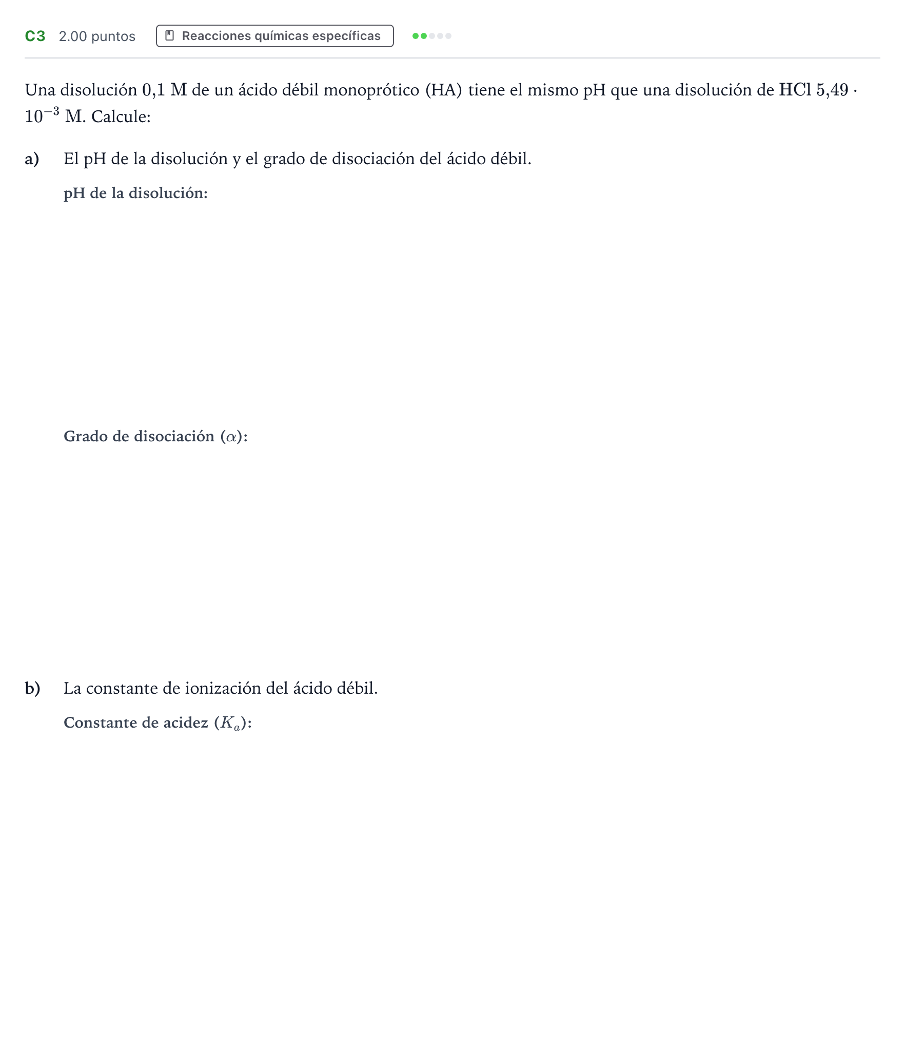 Enunciado: Ejercicio C3 · Química PAU Andalucía Extraordinaria Titular 2021