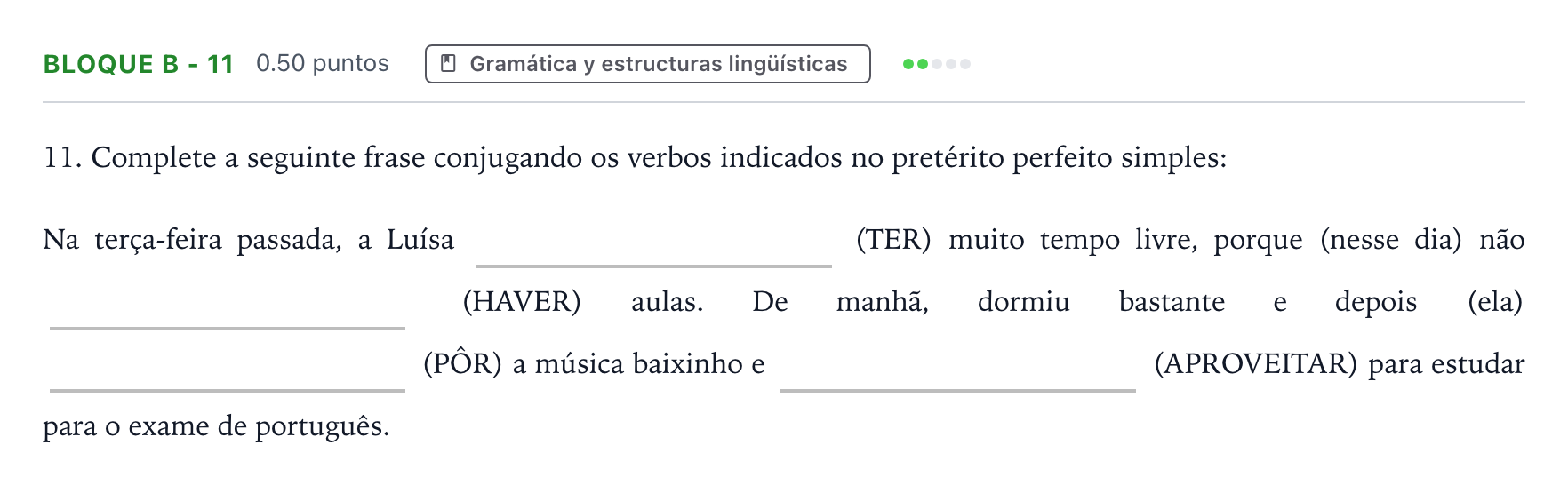 Enunciado: Bloque B - 11 · Portugués PAU Andalucía Ordinaria Suplente 2021