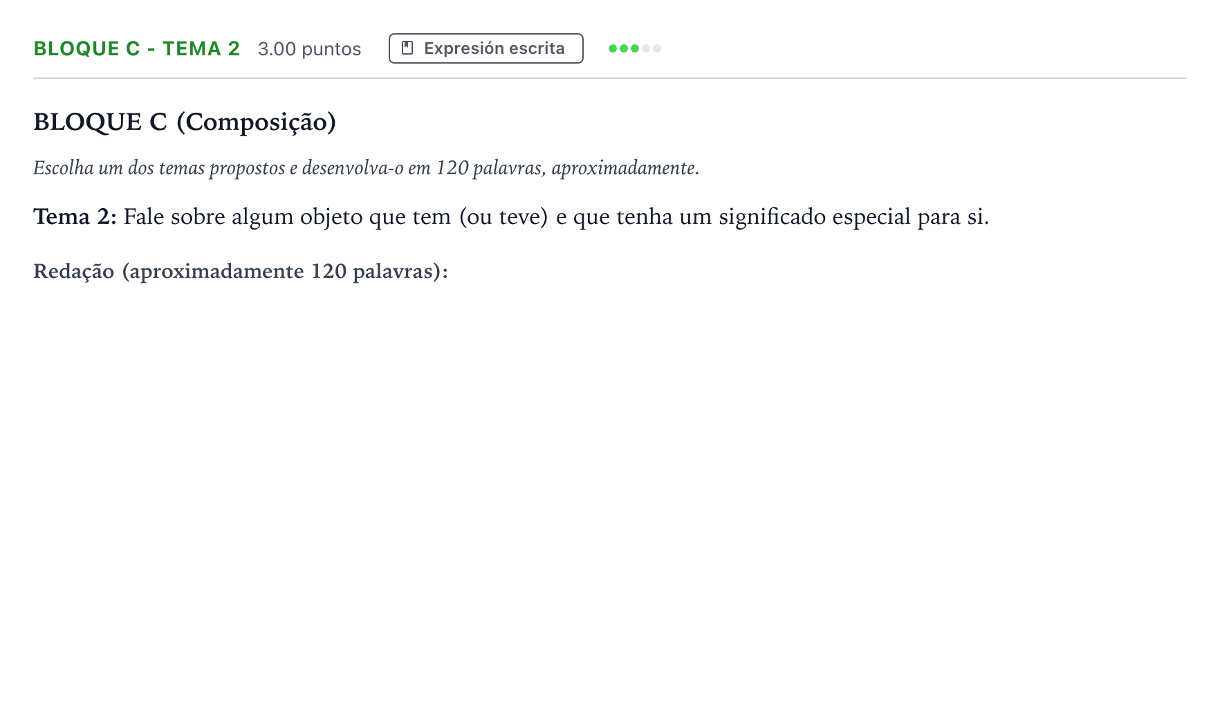 Enunciado: Bloque C - Tema 2 · Portugués PAU Andalucía Ordinaria Suplente 2021