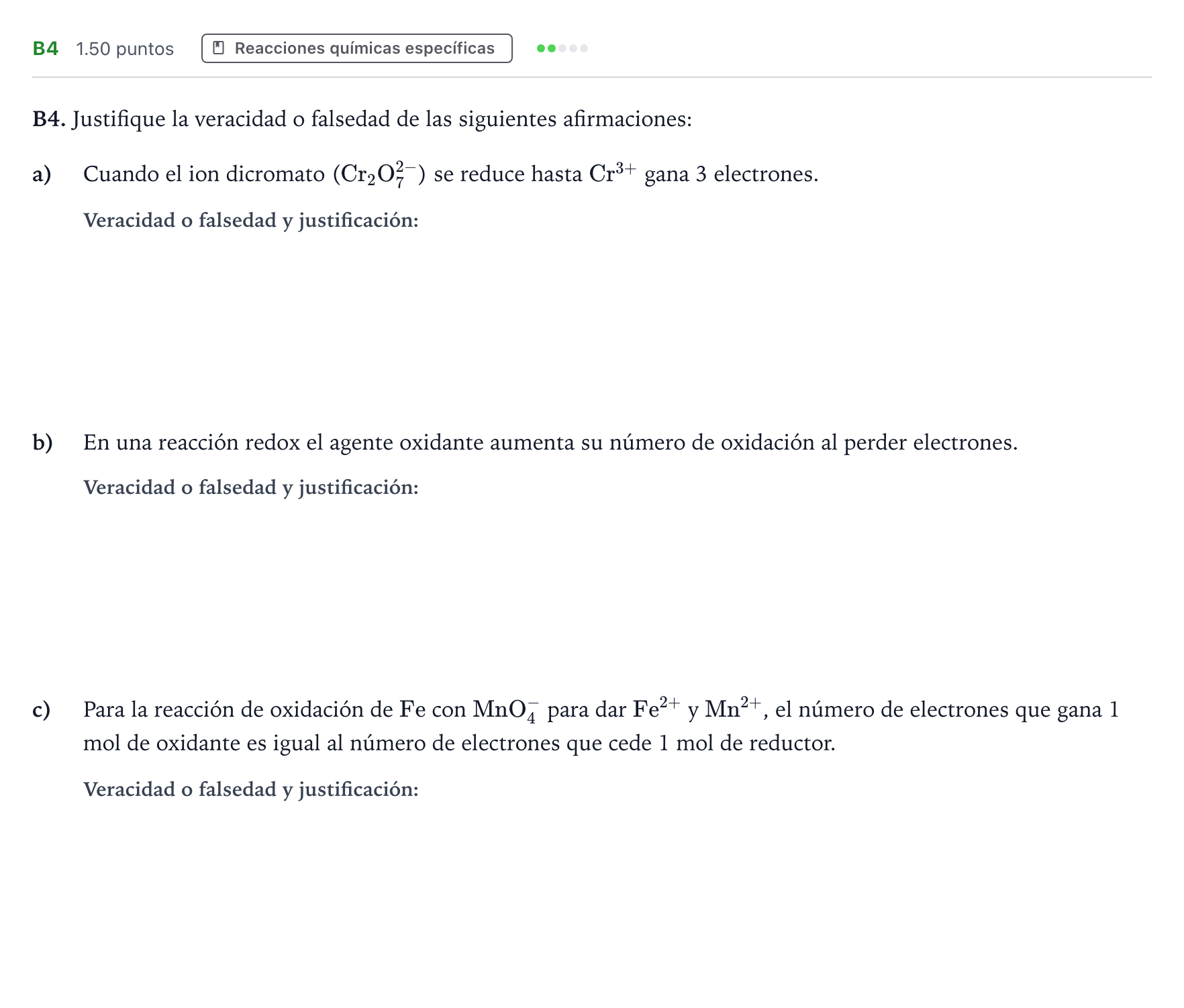 Enunciado: Ejercicio B4 · Química PAU Andalucía Ordinaria Reserva 2021