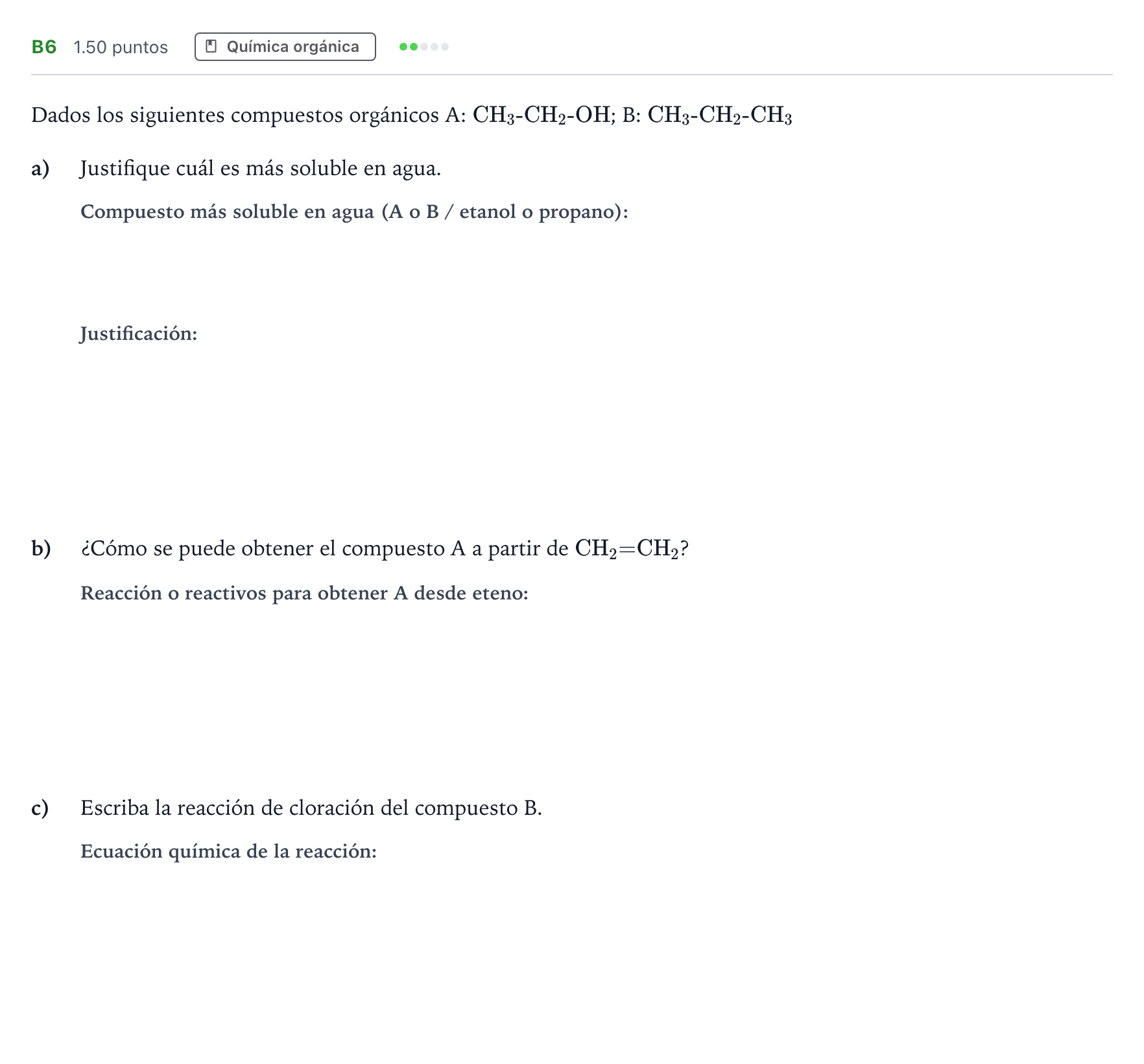 Enunciado: Ejercicio B6 · Química PAU Andalucía Ordinaria Reserva 2021