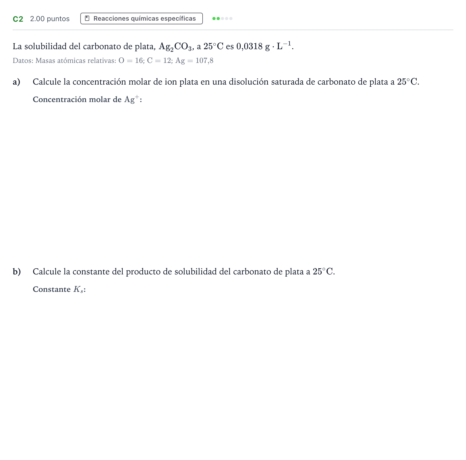 Enunciado: Ejercicio C2 · Química PAU Andalucía Ordinaria Reserva 2021