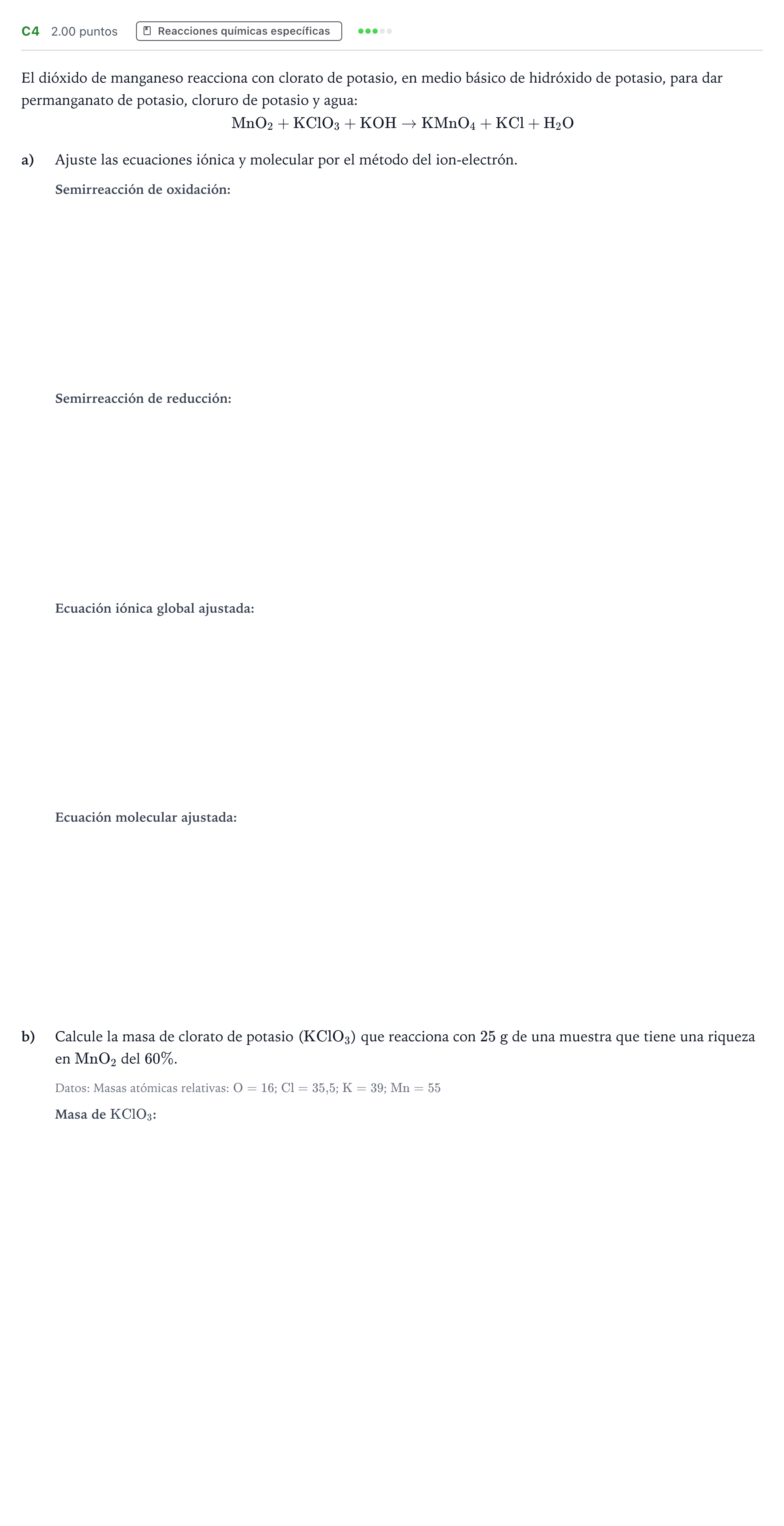 Enunciado: Ejercicio C4 · Química PAU Andalucía Ordinaria Reserva 2021