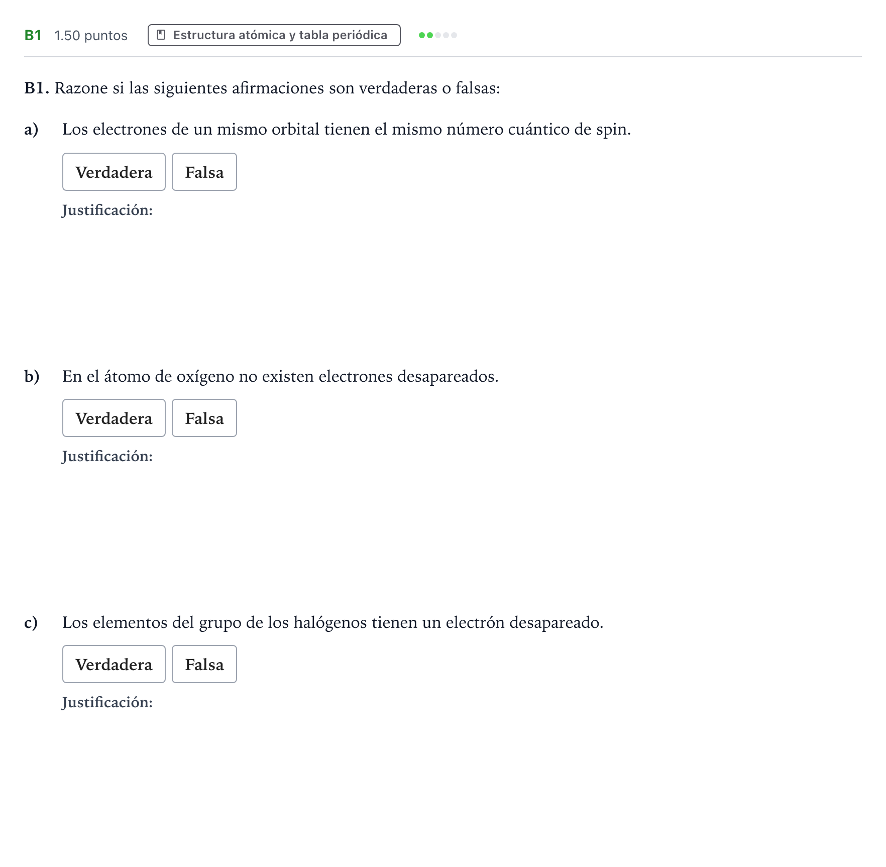 Enunciado: Ejercicio B1 · Química PAU Andalucía Ordinaria Suplente 2021