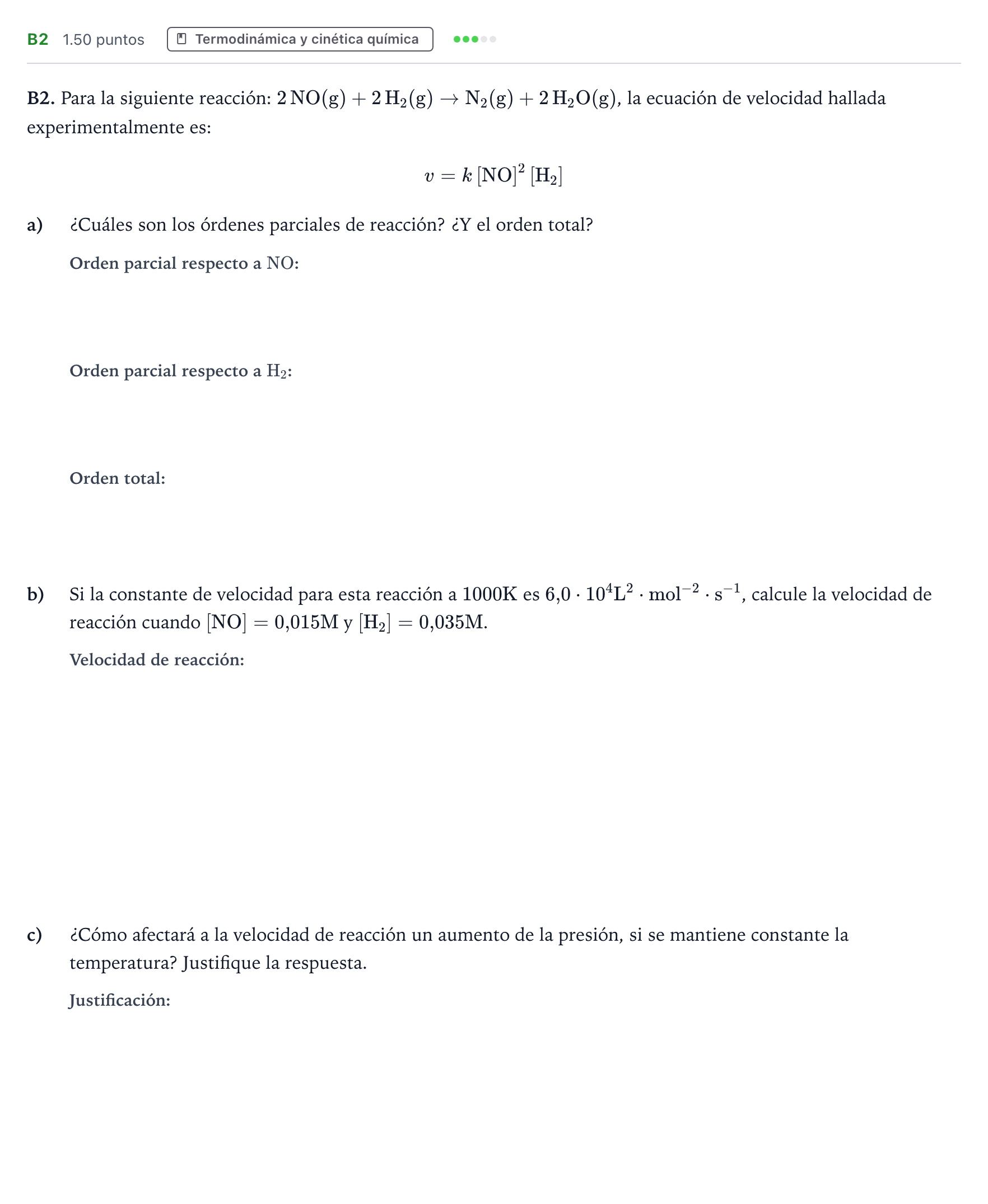 Enunciado: Ejercicio B2 · Química PAU Andalucía Ordinaria Suplente 2021