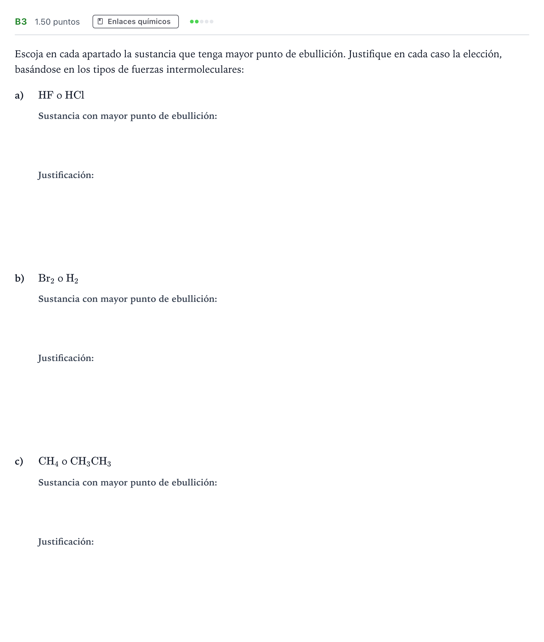 Enunciado: Ejercicio B3 · Química PAU Andalucía Ordinaria Suplente 2021
