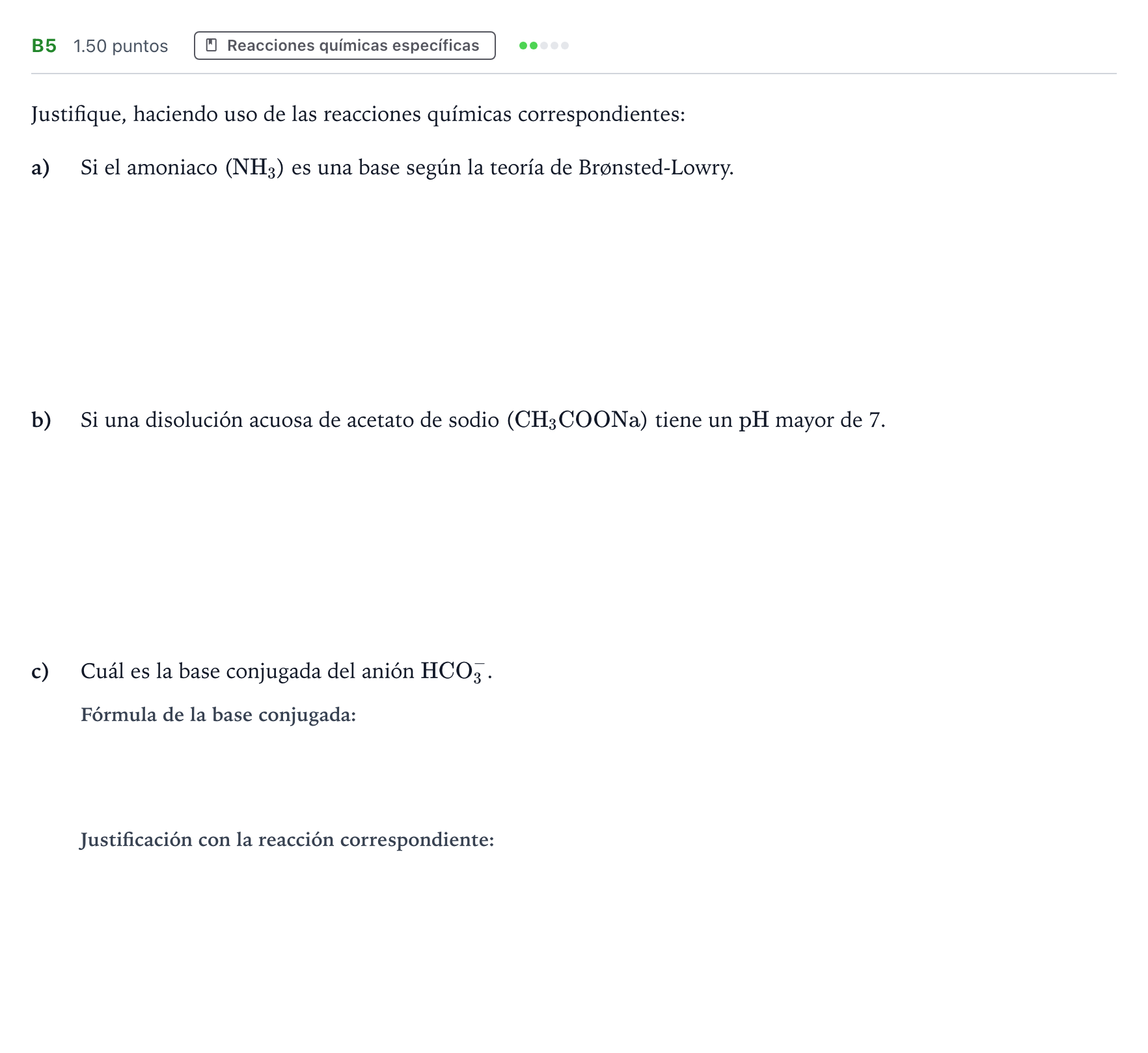 Enunciado: Ejercicio B5 · Química PAU Andalucía Ordinaria Suplente 2021