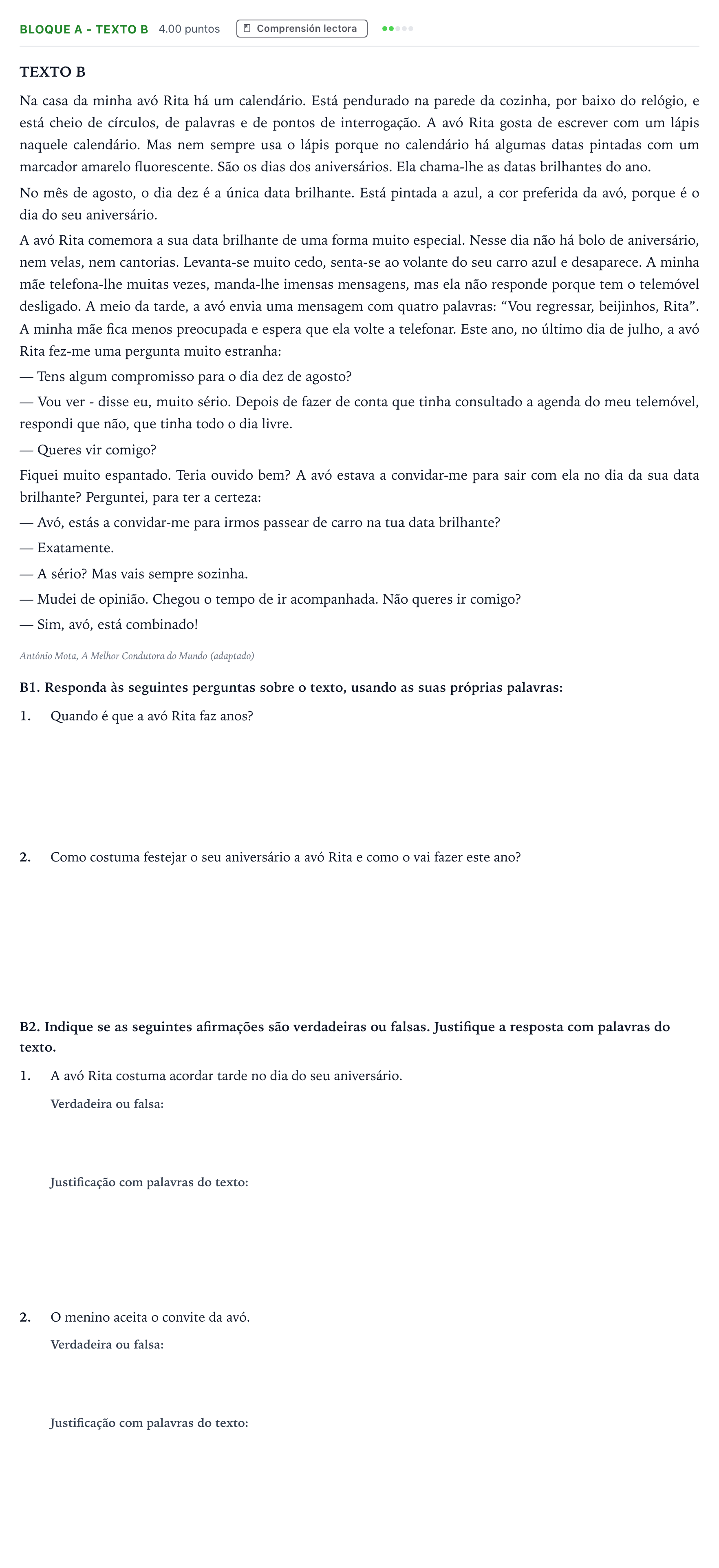 Enunciado: Bloque A - Texto B · Portugués PAU Andalucía Ordinaria Titular (Admisión) 2021