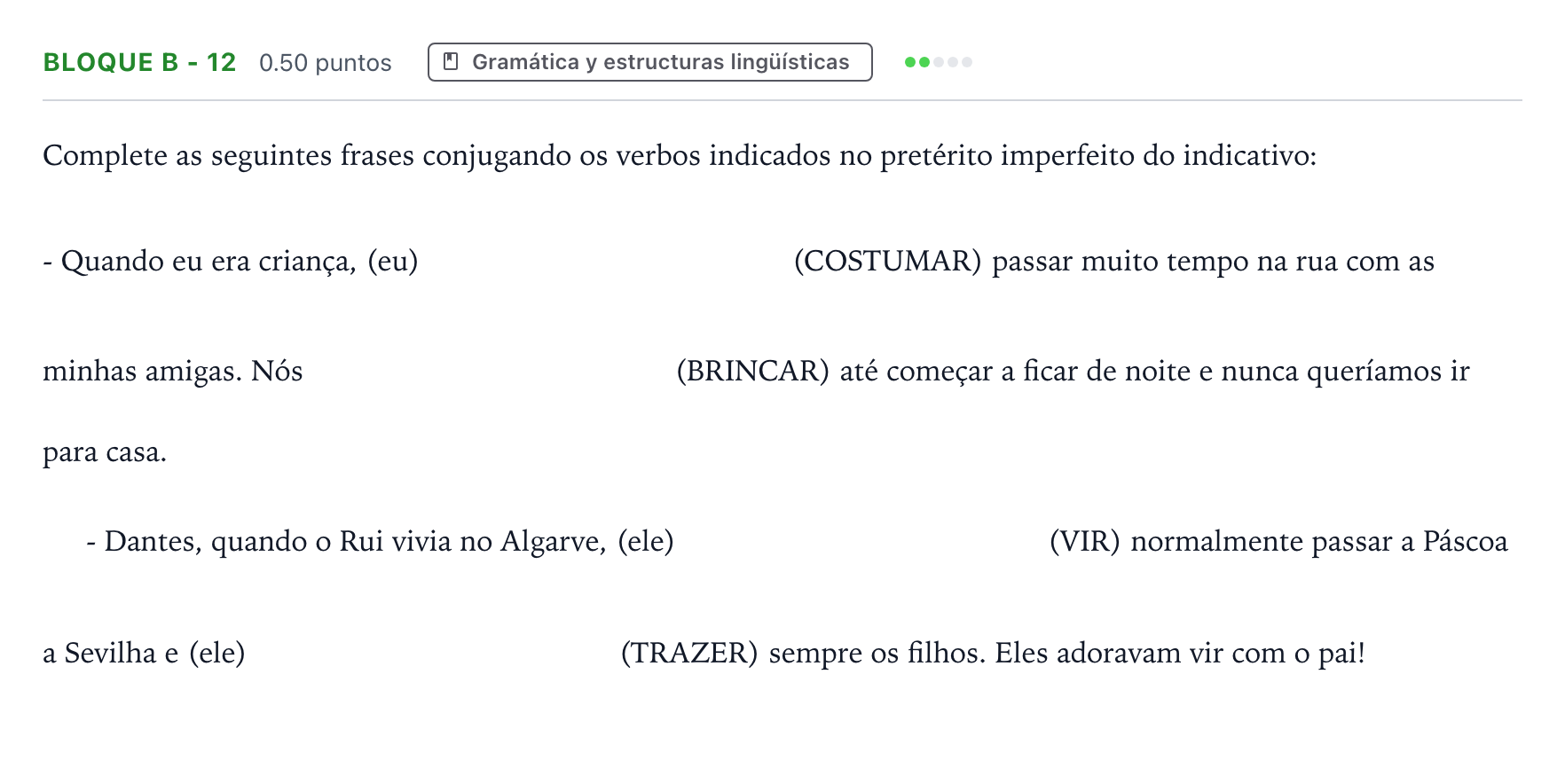 Enunciado: Bloque B - 12 · Portugués PAU Andalucía Ordinaria Titular (Admisión) 2021
