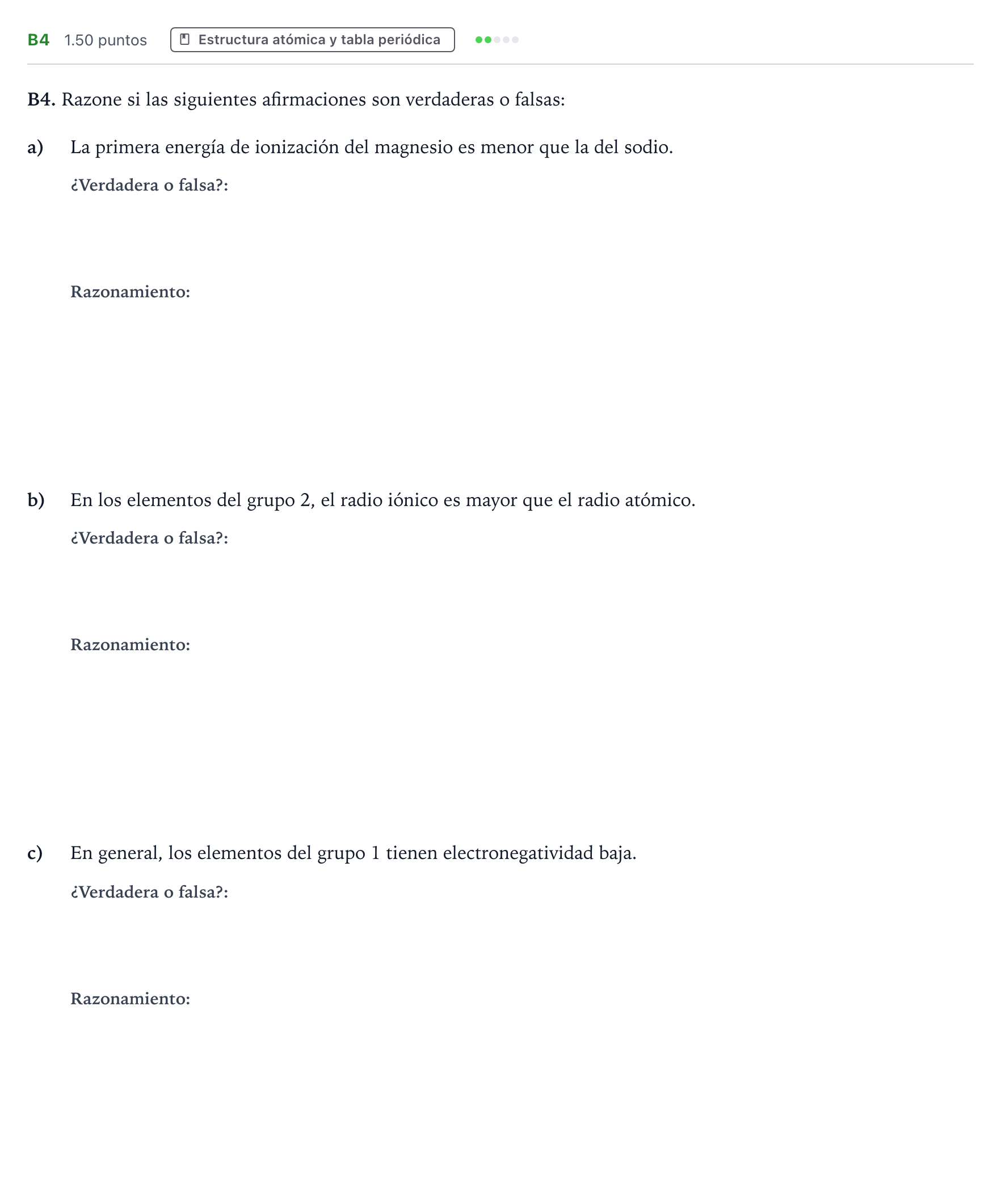 Enunciado: Ejercicio B4 · Química PAU Andalucía Ordinaria Titular 2021