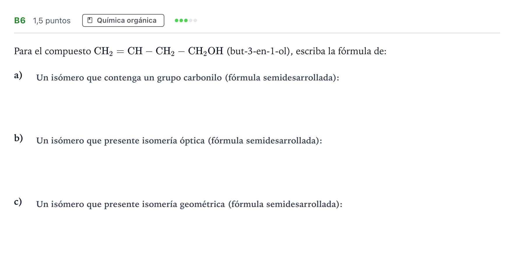 Enunciado: Ejercicio B6 · Química PAU Andalucía Ordinaria Titular 2021