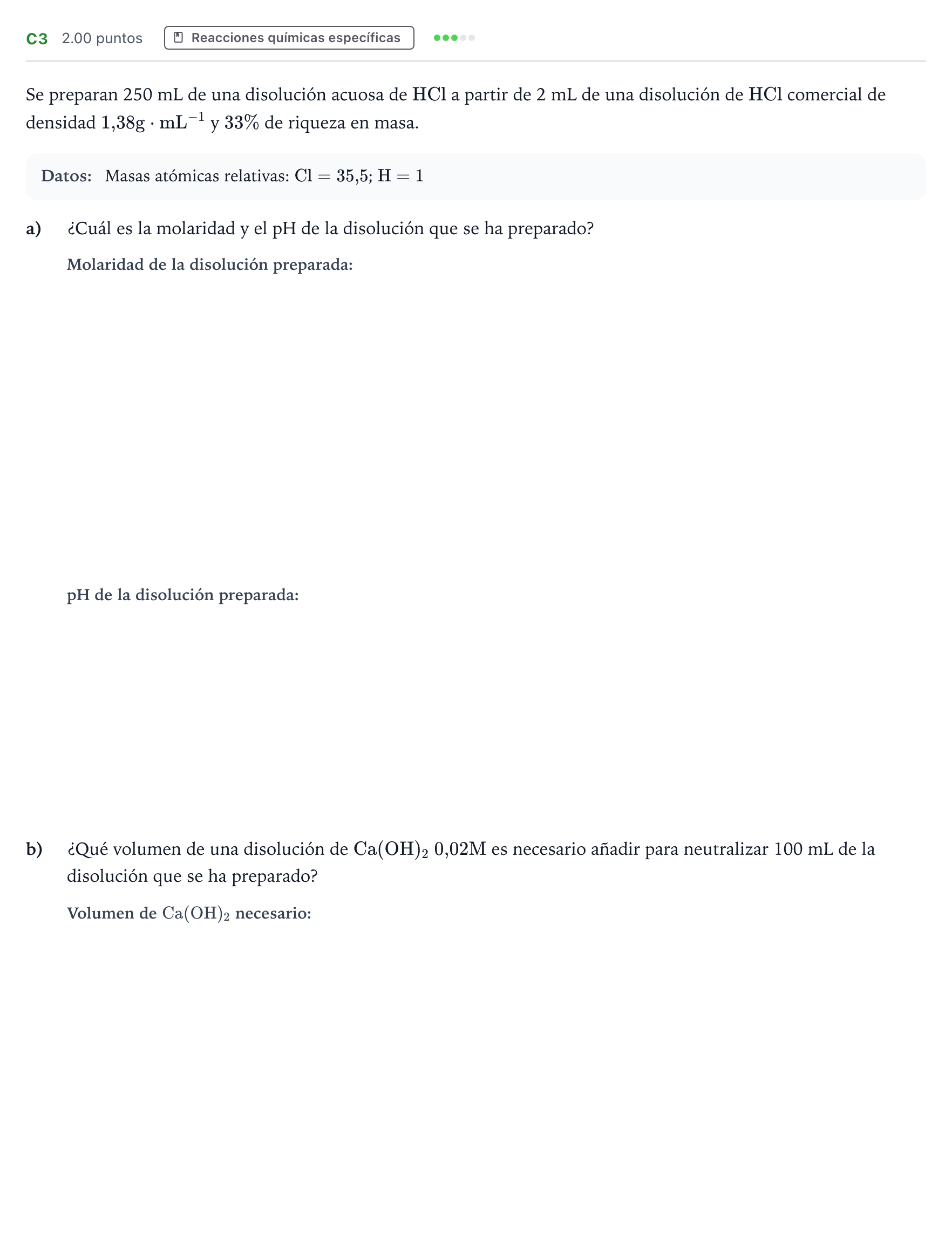Enunciado: Ejercicio C3 · Química PAU Andalucía Ordinaria Titular 2021