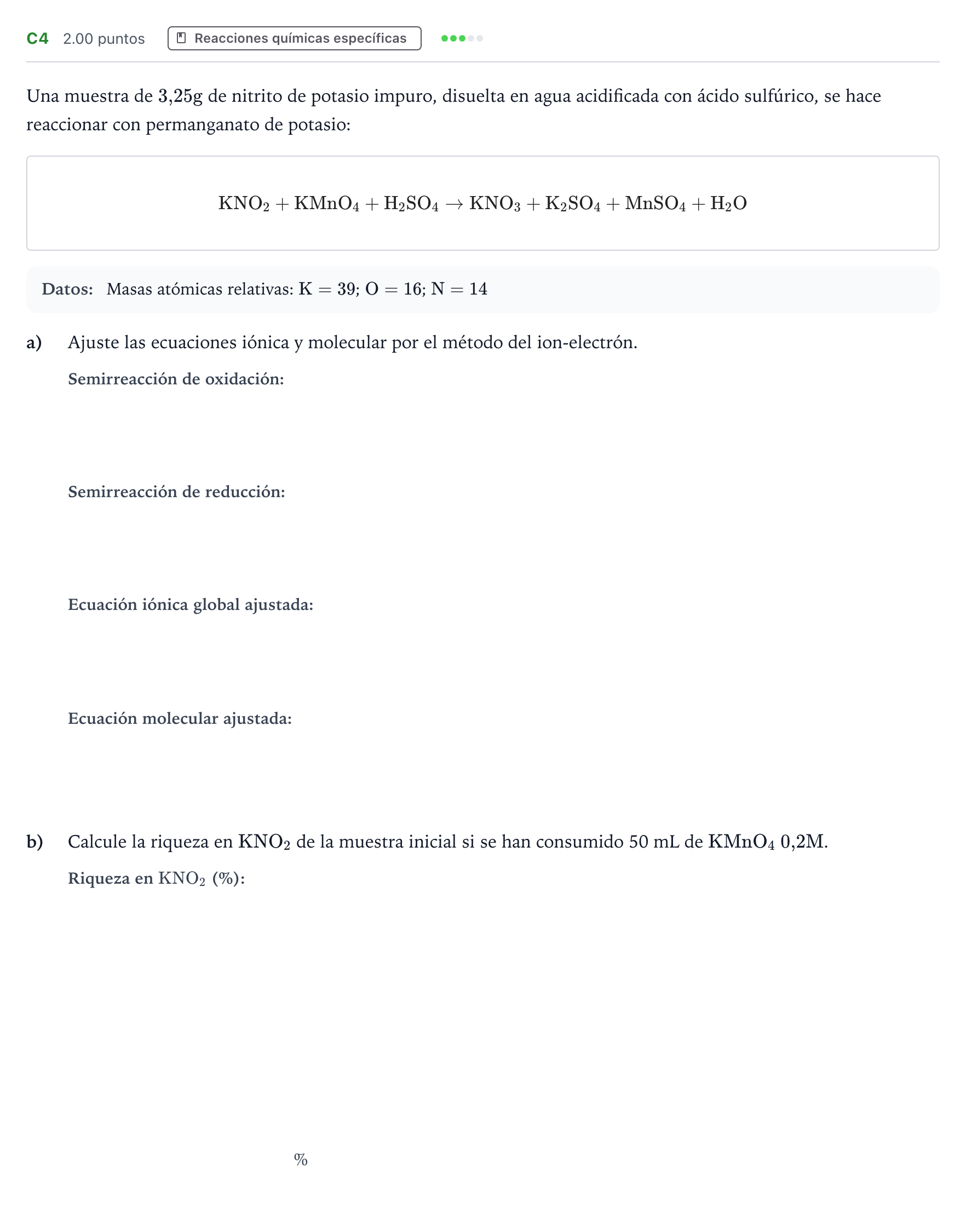 Enunciado: Ejercicio C4 · Química PAU Andalucía Ordinaria Titular 2021