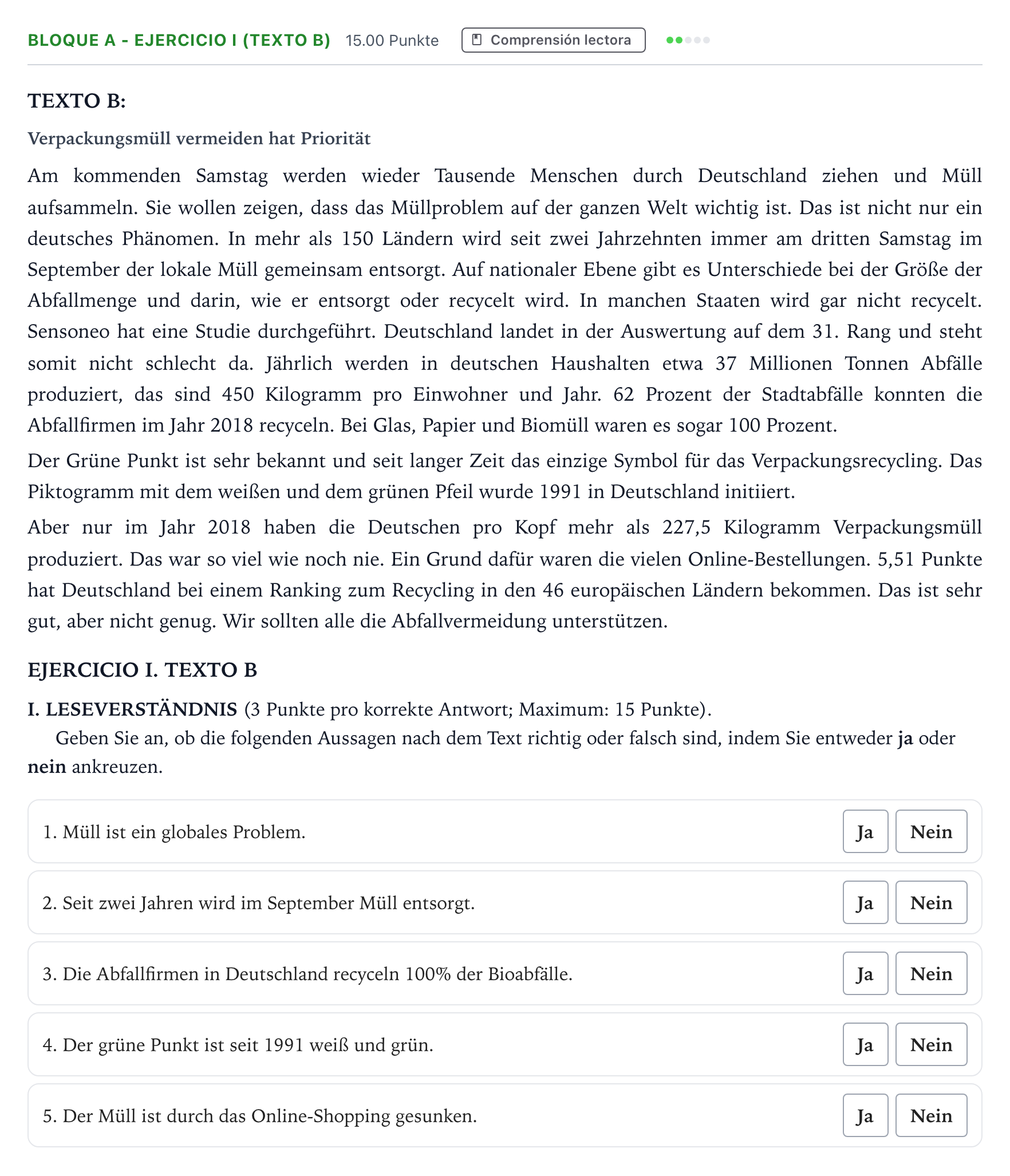 Enunciado: Bloque A - Ejercicio I (Texto B) · Alemán PAU Andalucía Ordinaria Titular (Admisión) 2022