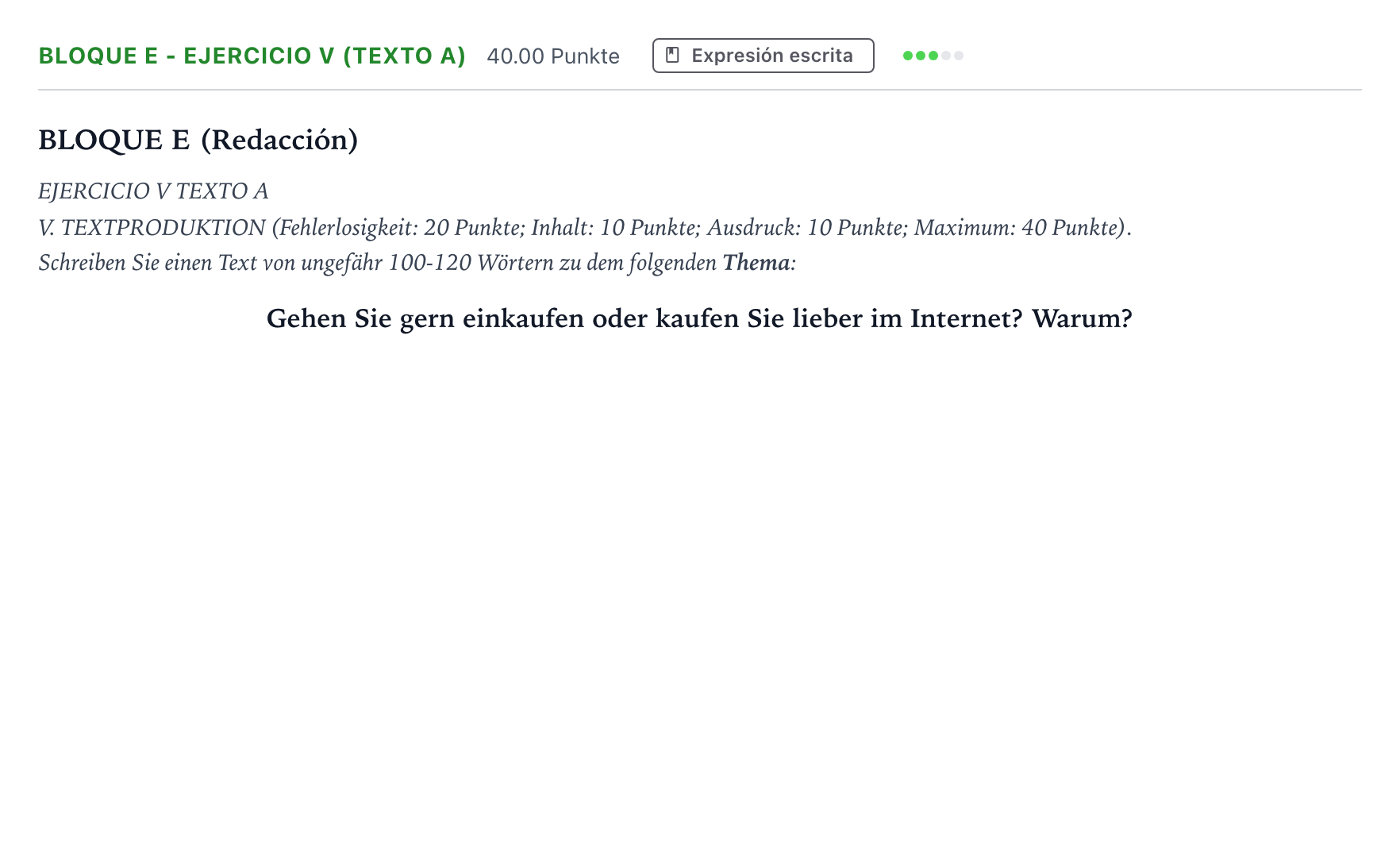 Enunciado: Bloque E - Ejercicio V (Texto A) · Alemán PAU Andalucía Ordinaria Titular (Admisión) 2022