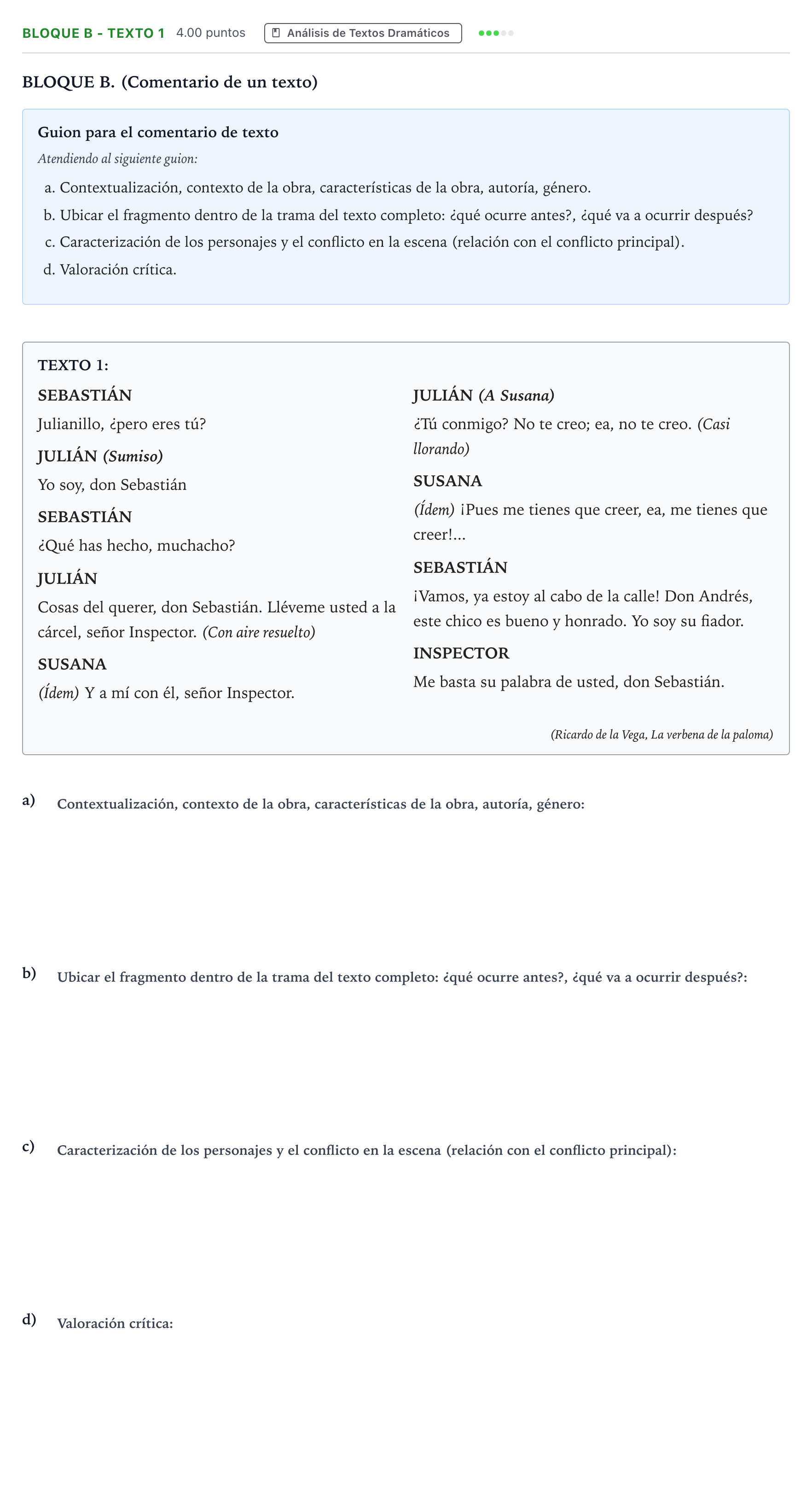 Enunciado: Bloque B - Texto 1 · Artes Escénicas PAU Andalucía Ordinaria Reserva 2022