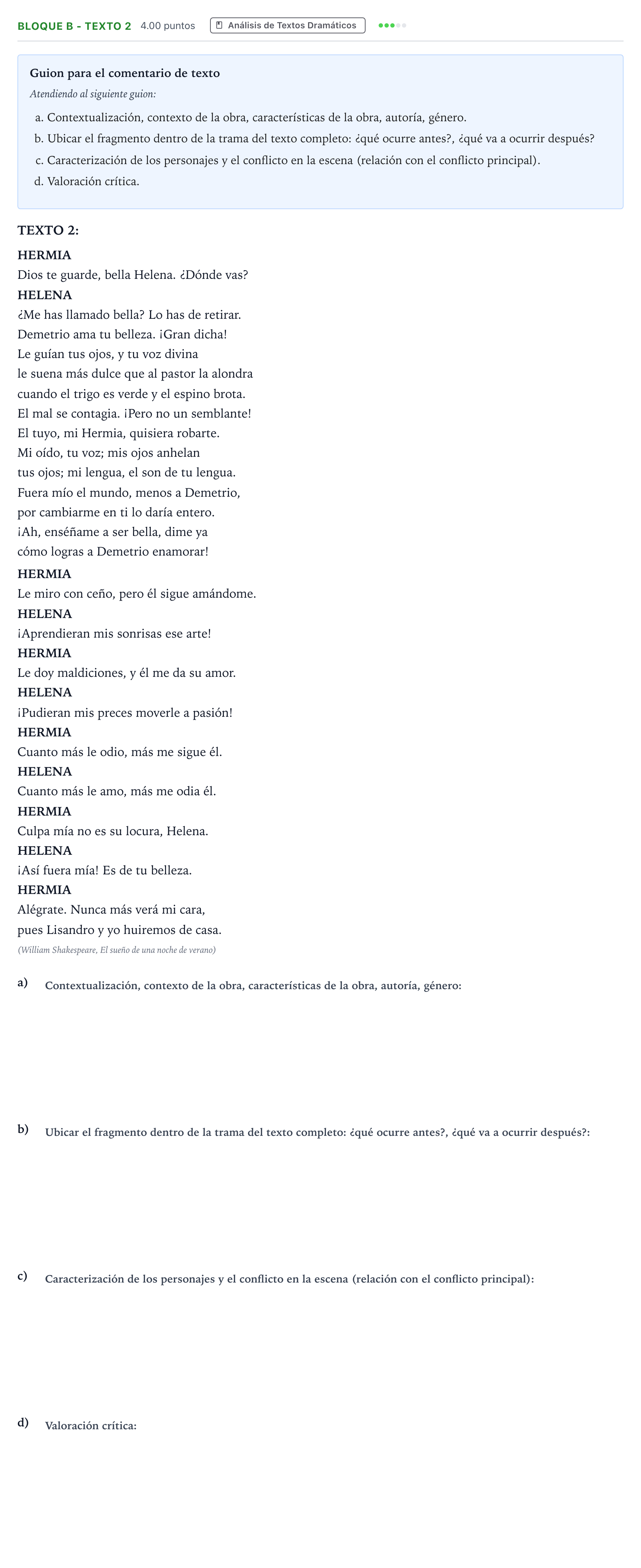 Enunciado: Bloque B - Texto 2 · Artes Escénicas PAU Andalucía Ordinaria Reserva 2022