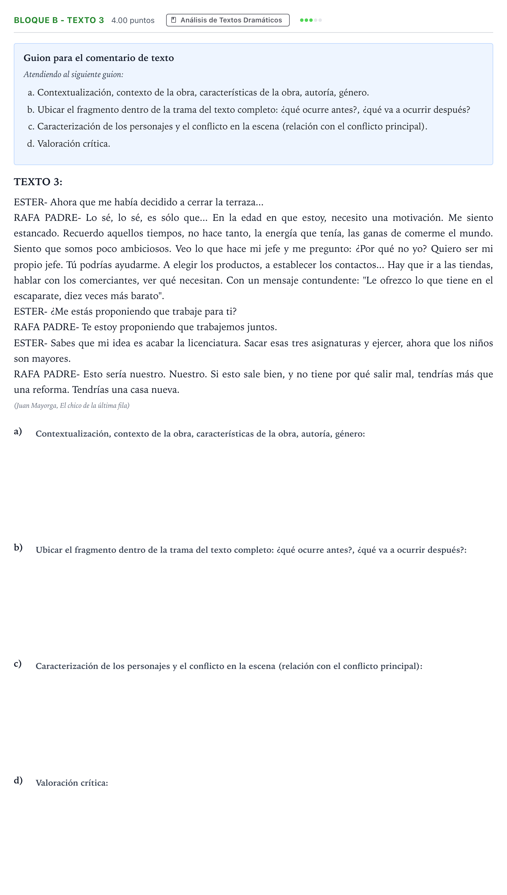 Enunciado: Bloque B - Texto 3 · Artes Escénicas PAU Andalucía Ordinaria Reserva 2022