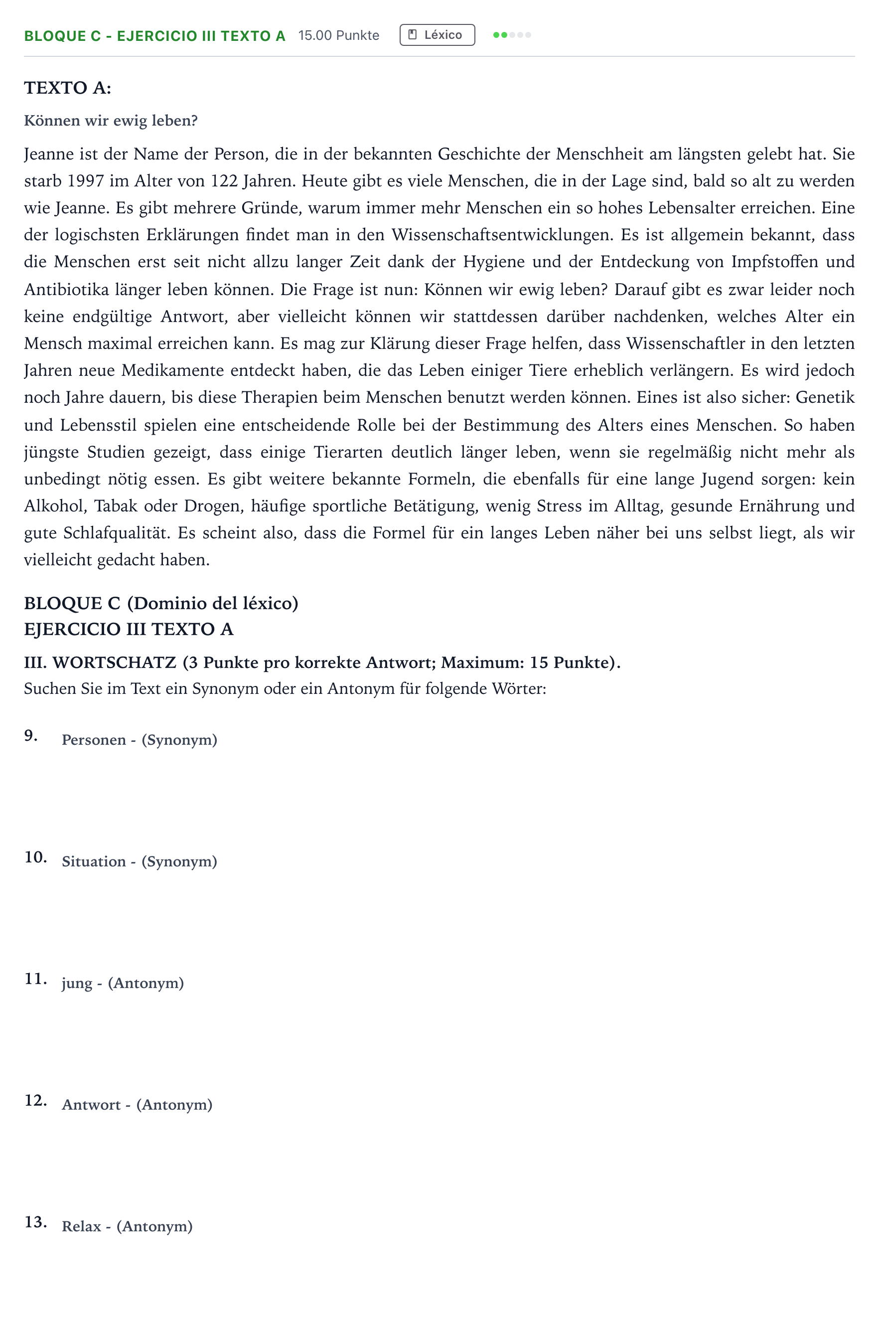 Enunciado: Bloque C - Ejercicio III Texto A · Alemán PAU Andalucía Extraordinaria Reserva 2022
