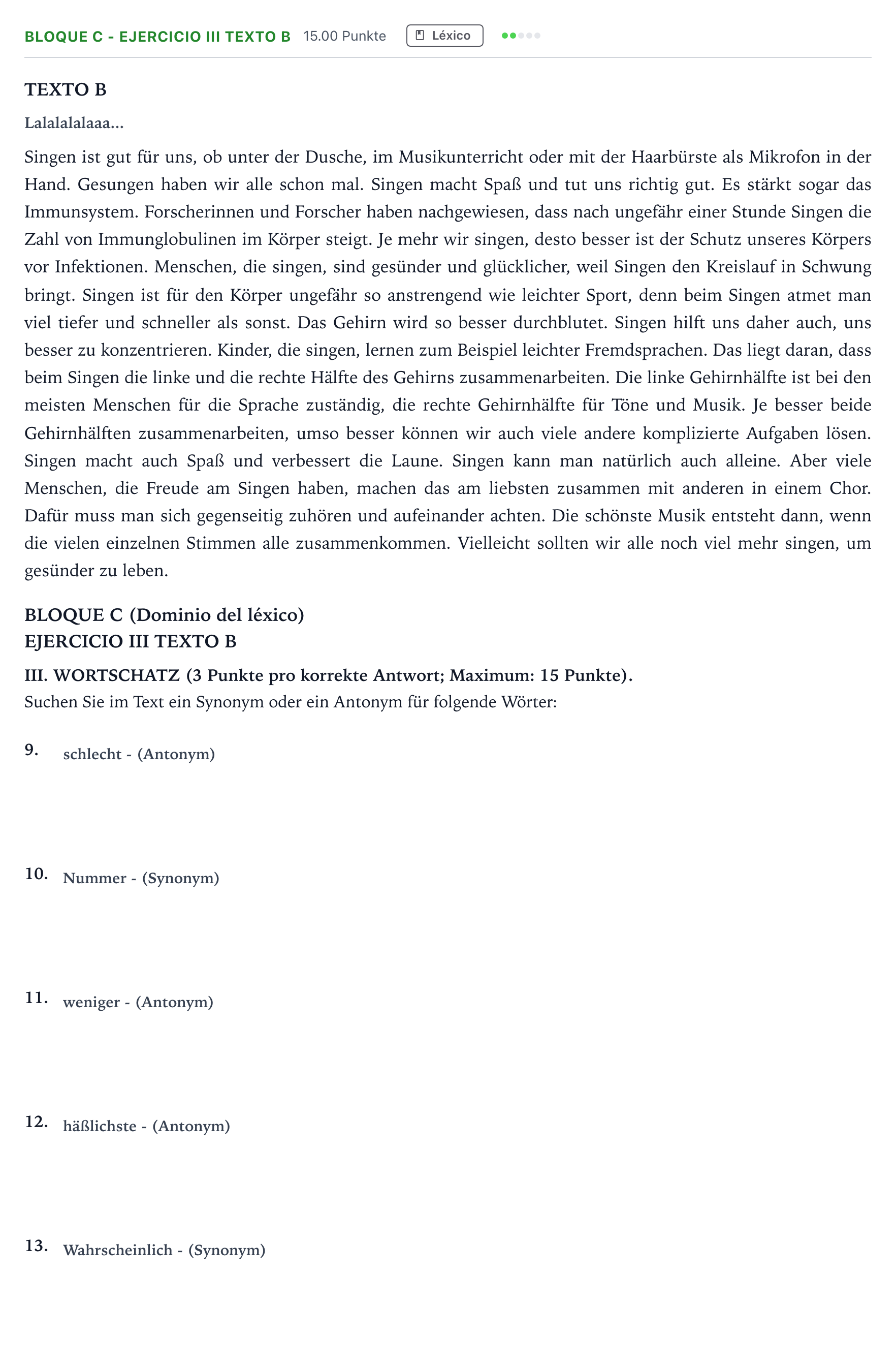 Enunciado: Bloque C - Ejercicio III Texto B · Alemán PAU Andalucía Extraordinaria Reserva 2022