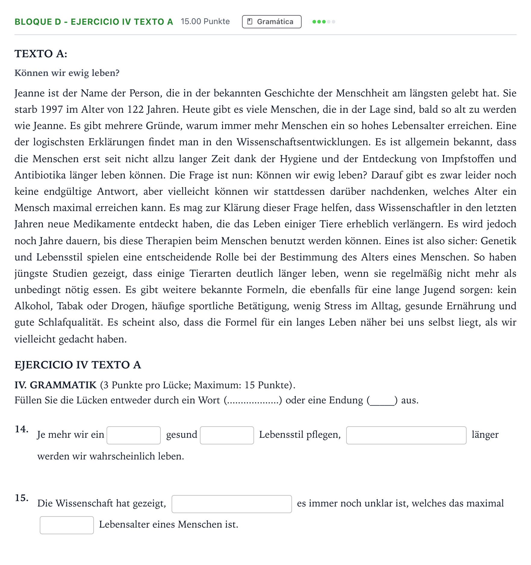 Enunciado: Bloque D - Ejercicio IV Texto A · Alemán PAU Andalucía Extraordinaria Reserva 2022