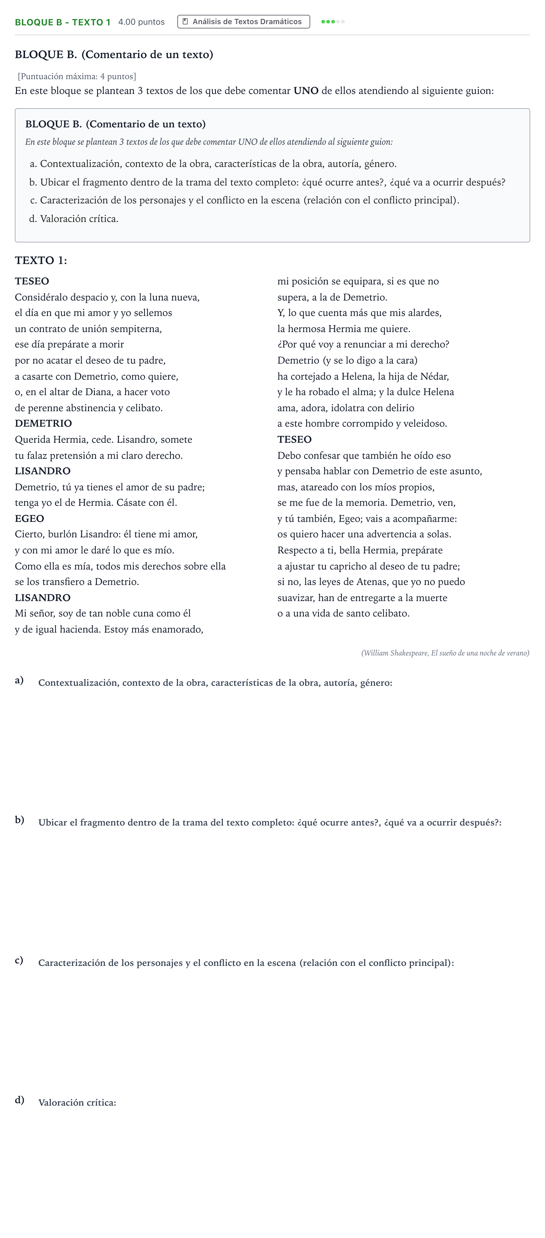 Enunciado: Bloque B - Texto 1 · Artes Escénicas PAU Andalucía Extraordinaria Suplente 2022