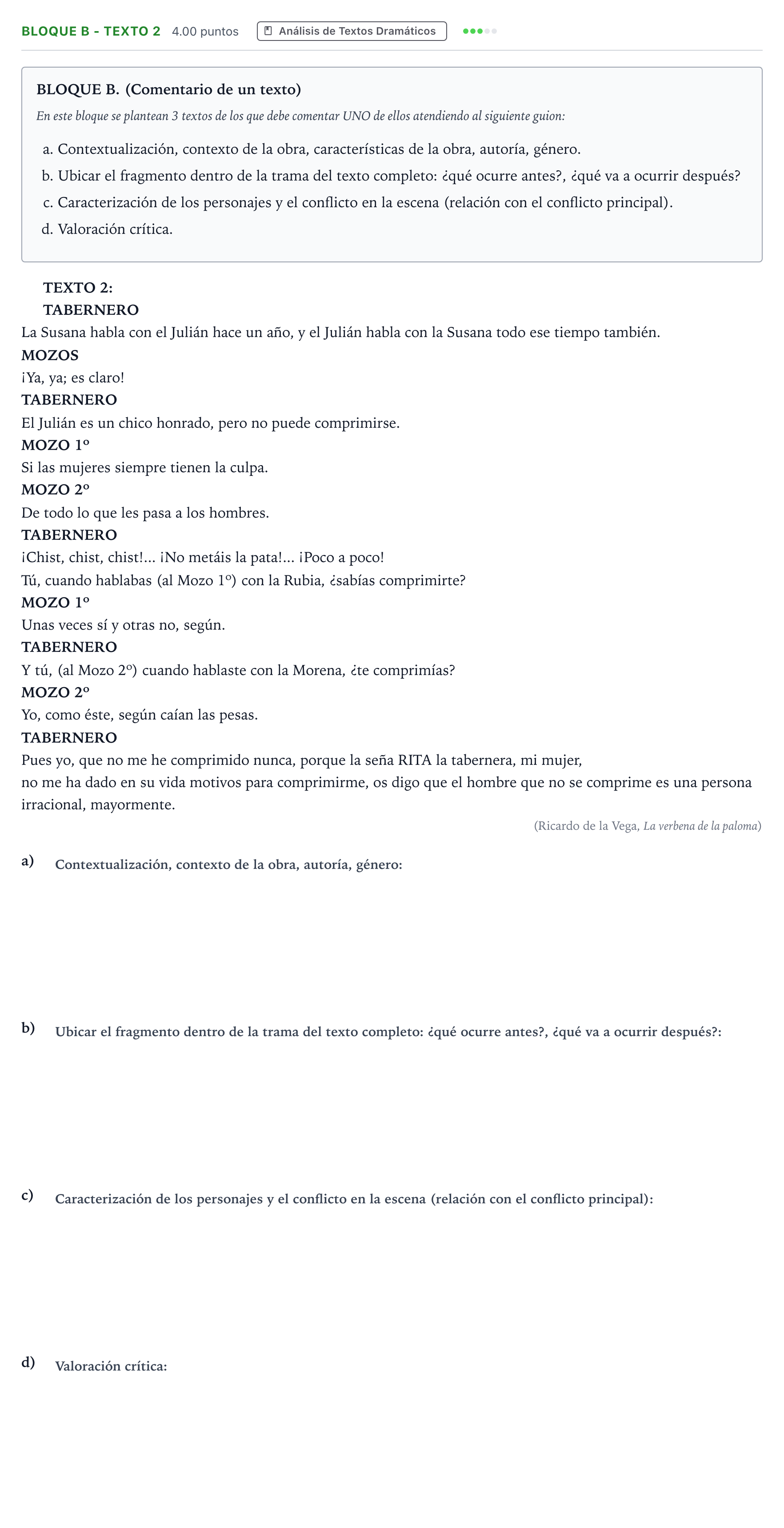 Enunciado: Bloque B - Texto 2 · Artes Escénicas PAU Andalucía Extraordinaria Suplente 2022