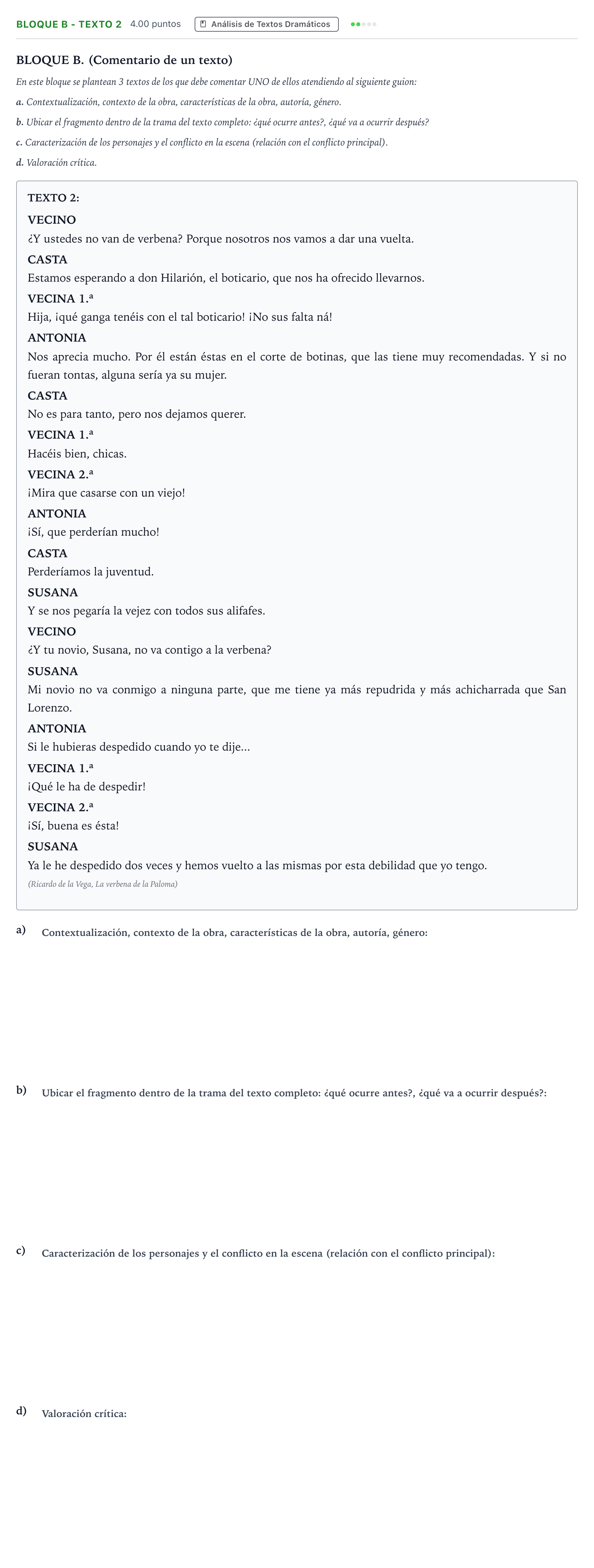 Enunciado: Bloque B - Texto 2 · Artes Escénicas PAU Andalucía Extraordinaria Reserva 2022