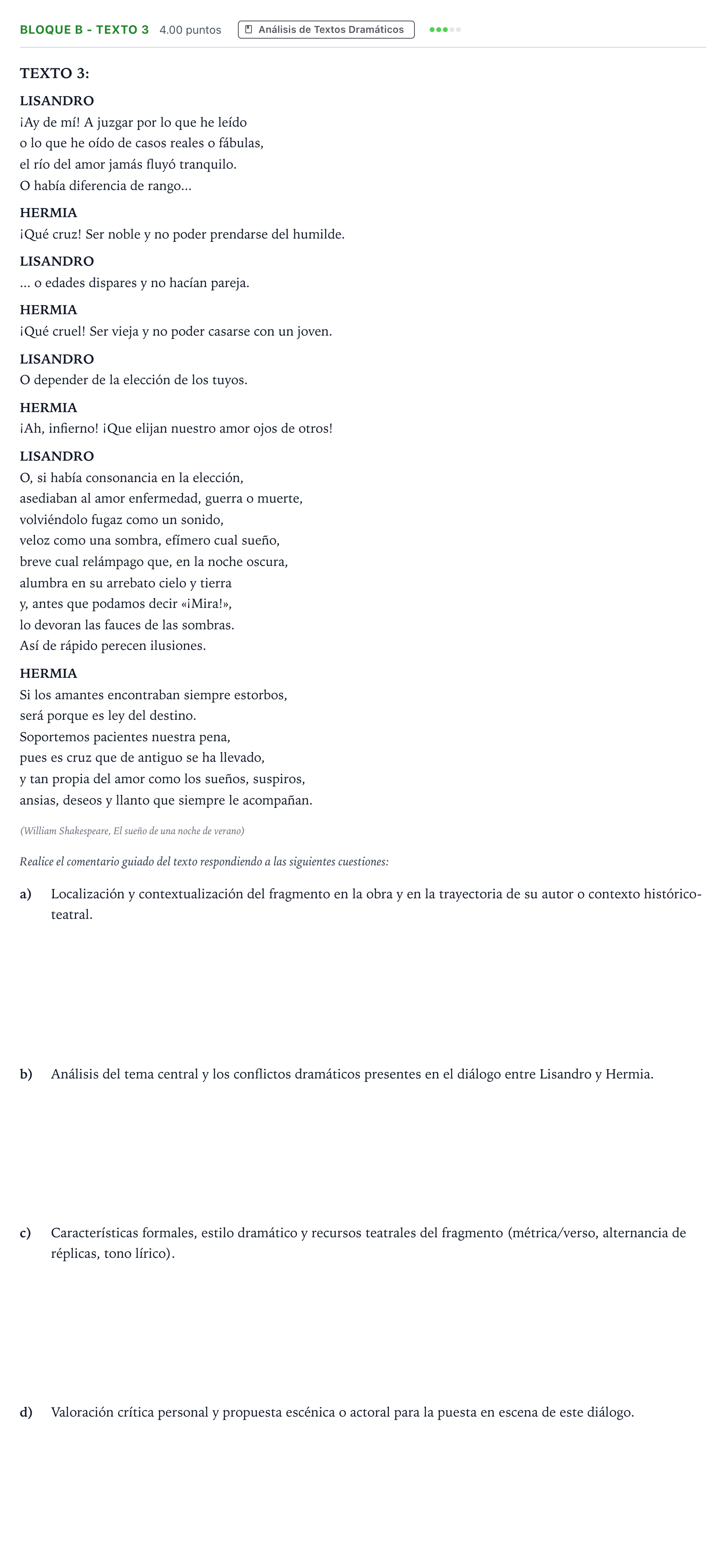 Enunciado: Bloque B - Texto 3 · Artes Escénicas PAU Andalucía Extraordinaria Reserva 2022