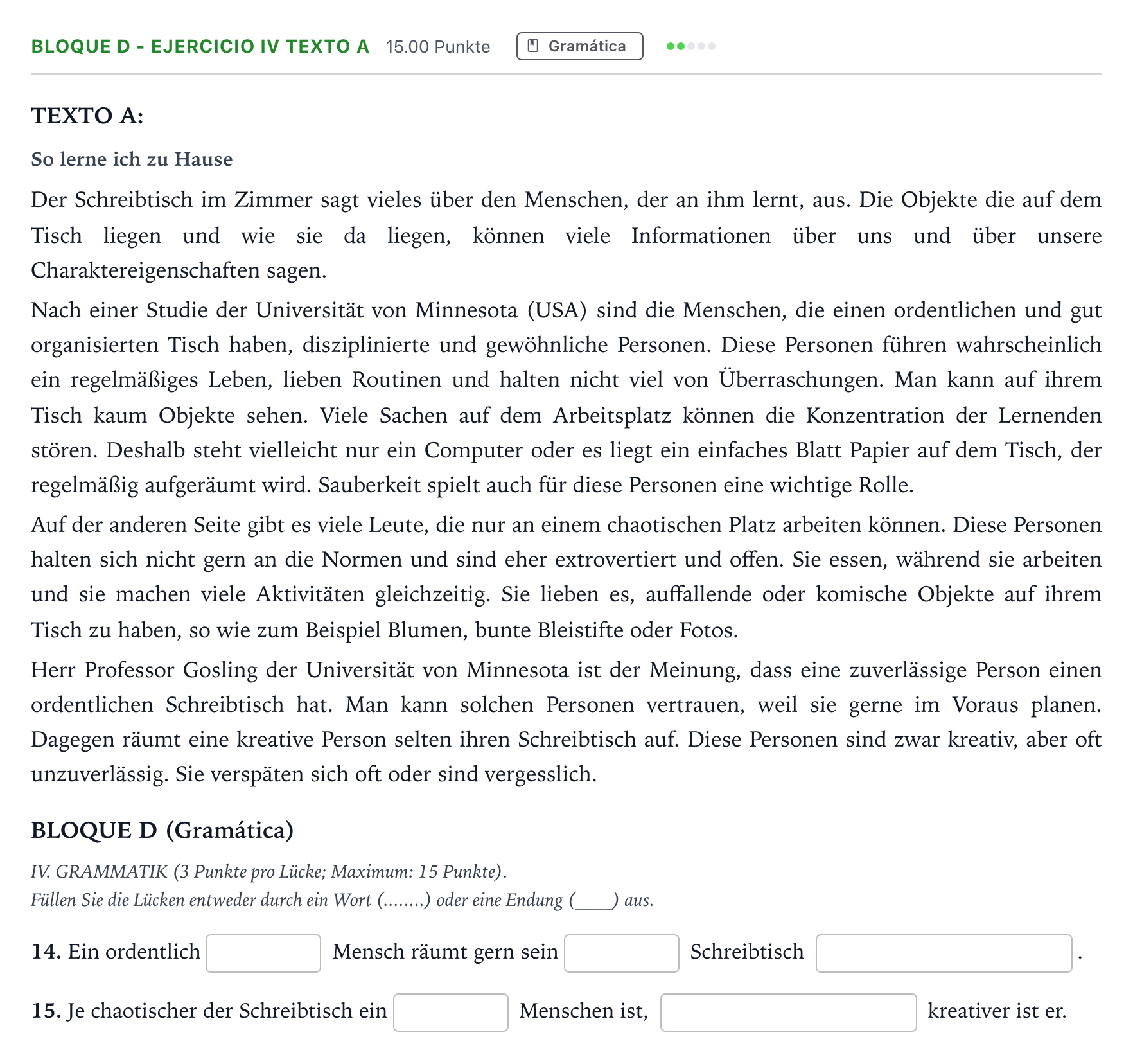 Enunciado: Bloque D - Ejercicio IV Texto A · Alemán PAU Andalucía Extraordinaria Suplente 2022