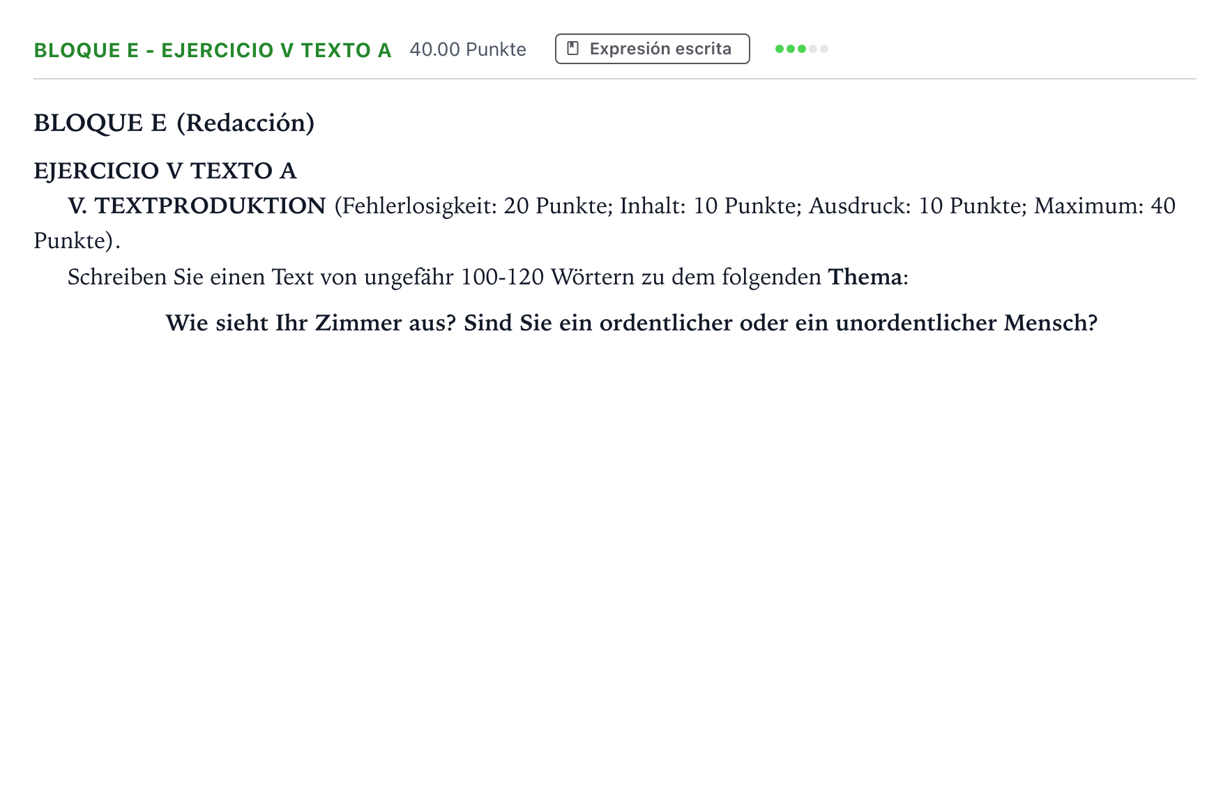 Enunciado: Bloque E - Ejercicio V Texto A · Alemán PAU Andalucía Extraordinaria Suplente 2022
