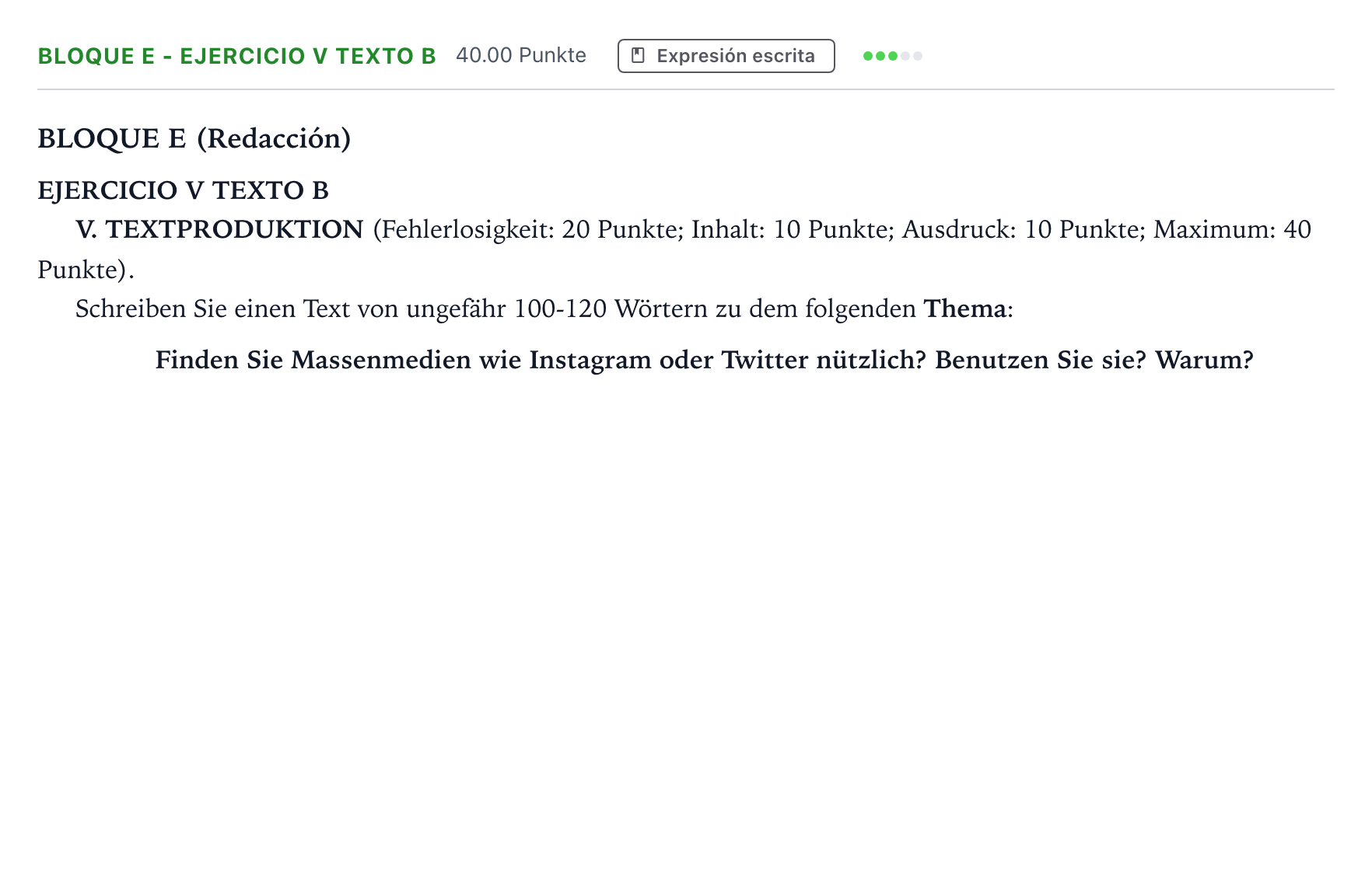 Enunciado: Bloque E - Ejercicio V Texto B · Alemán PAU Andalucía Extraordinaria Suplente 2022