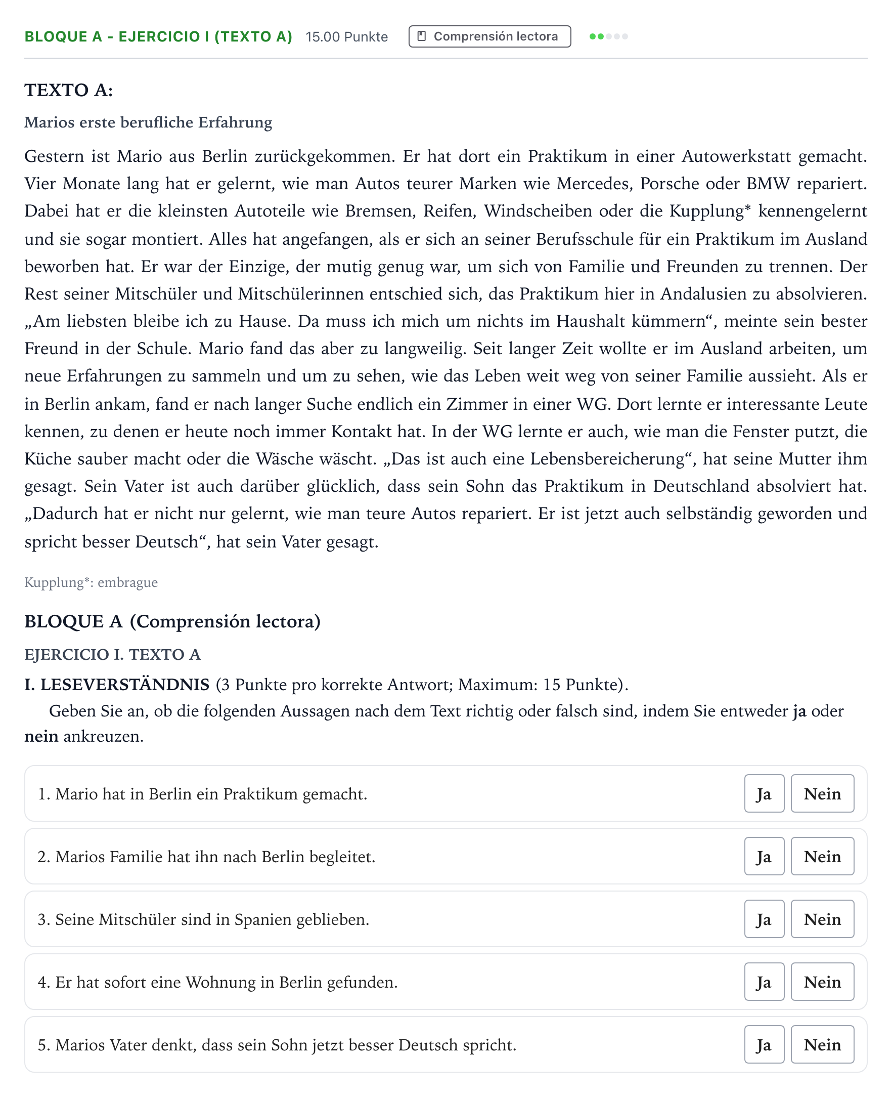 Enunciado: Bloque A - Ejercicio I (Texto A) · Alemán PAU Andalucía Ordinaria Suplente 2022