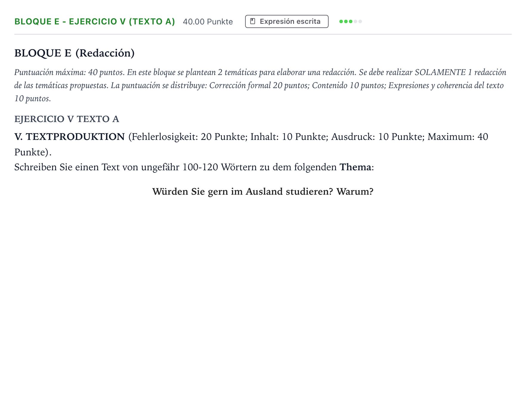 Enunciado: Bloque E - Ejercicio V (Texto A) · Alemán PAU Andalucía Ordinaria Suplente 2022