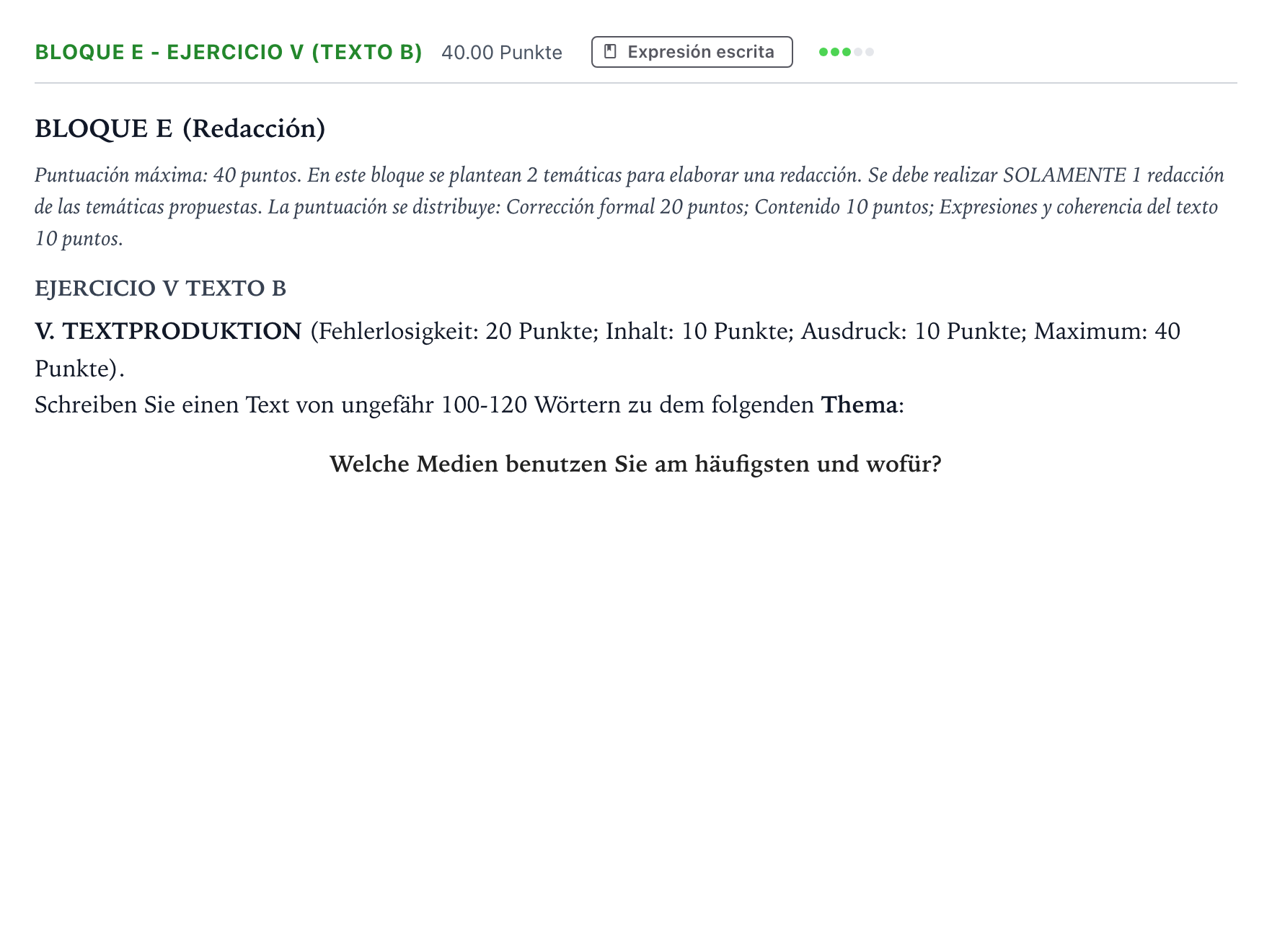 Enunciado: Bloque E - Ejercicio V (Texto B) · Alemán PAU Andalucía Ordinaria Suplente 2022