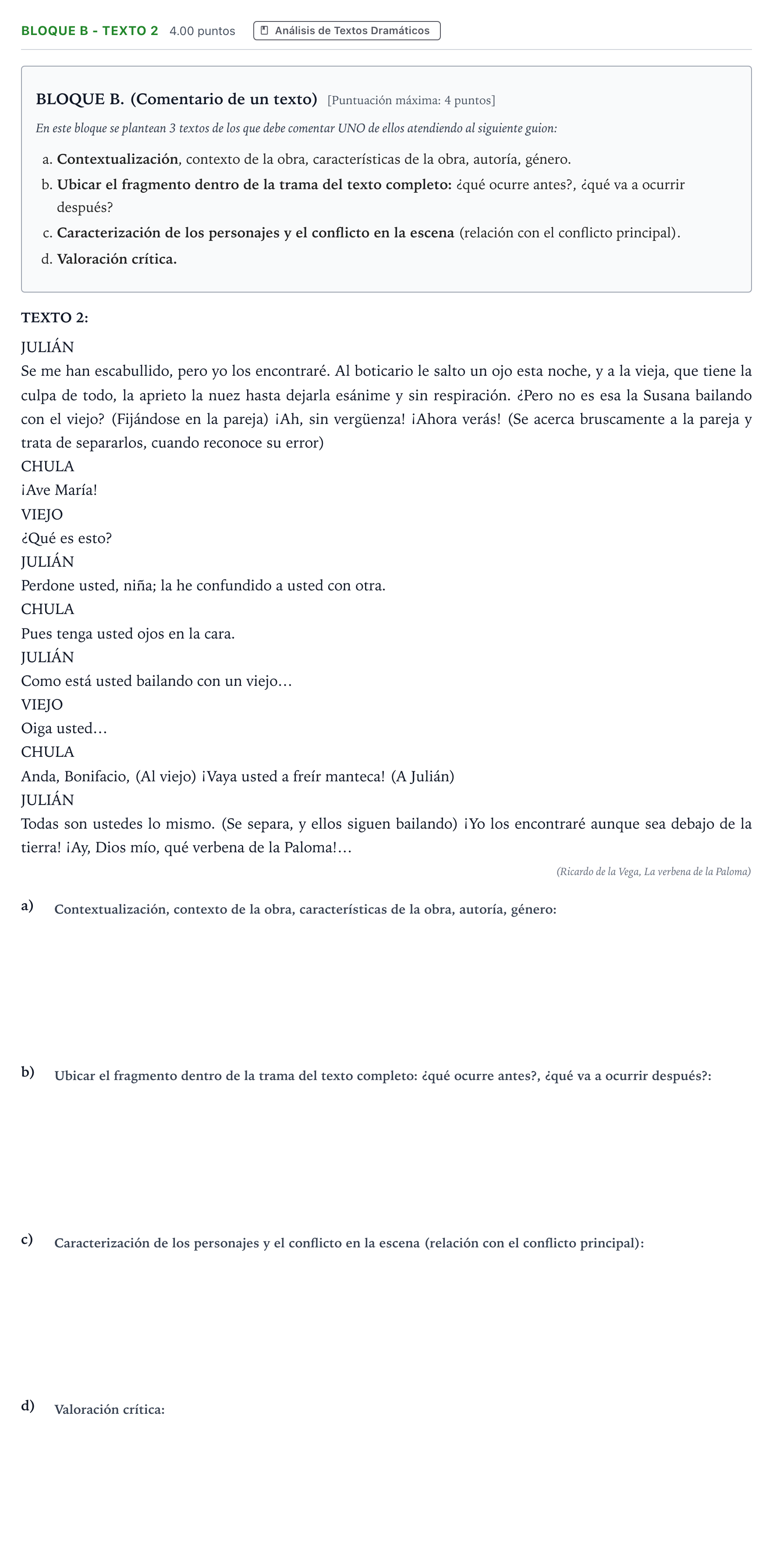 Enunciado: Bloque B - Texto 2 · Artes Escénicas PAU Andalucía Extraordinaria Titular 2022