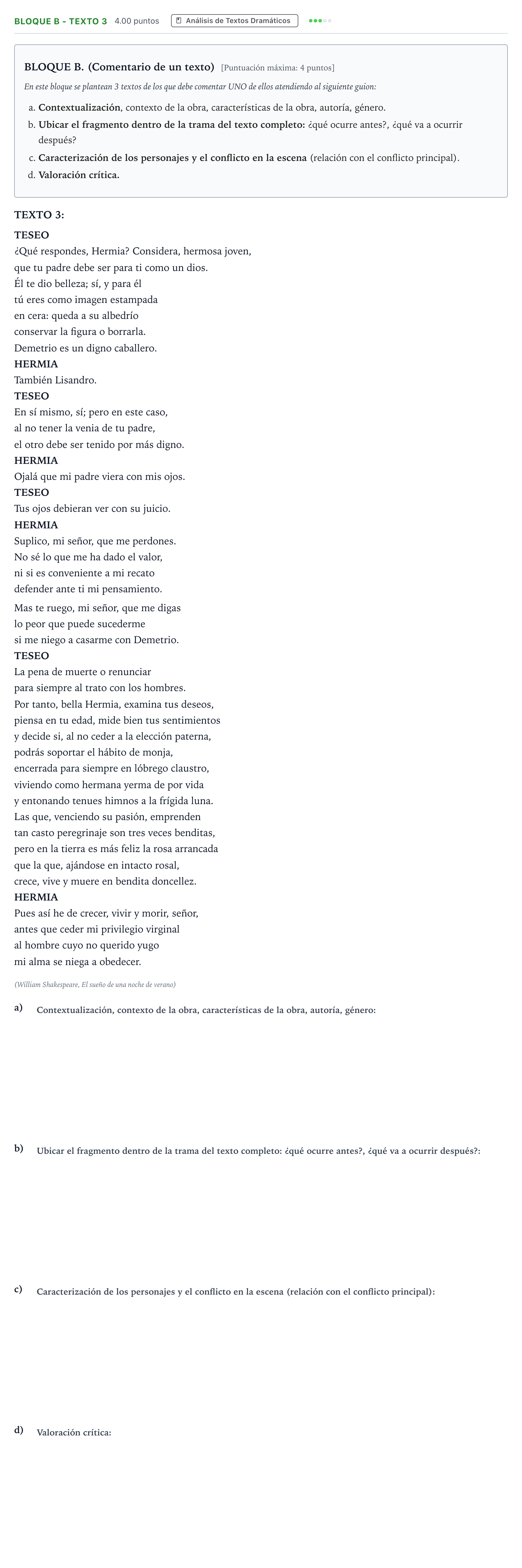 Enunciado: Bloque B - Texto 3 · Artes Escénicas PAU Andalucía Extraordinaria Titular 2022