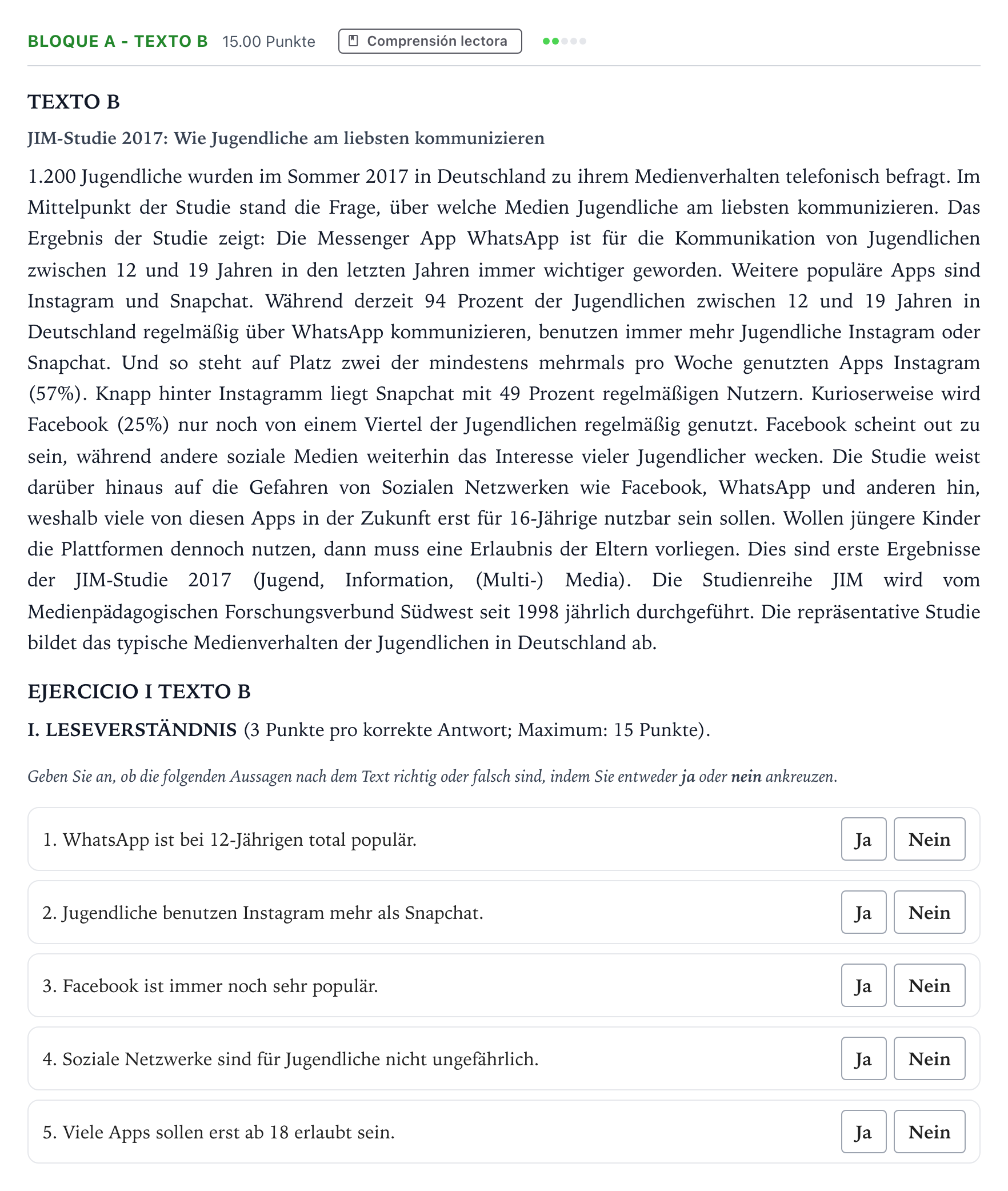 Enunciado: Bloque A - Texto B · Alemán PAU Andalucía Extraordinaria Titular (Admisión) 2022