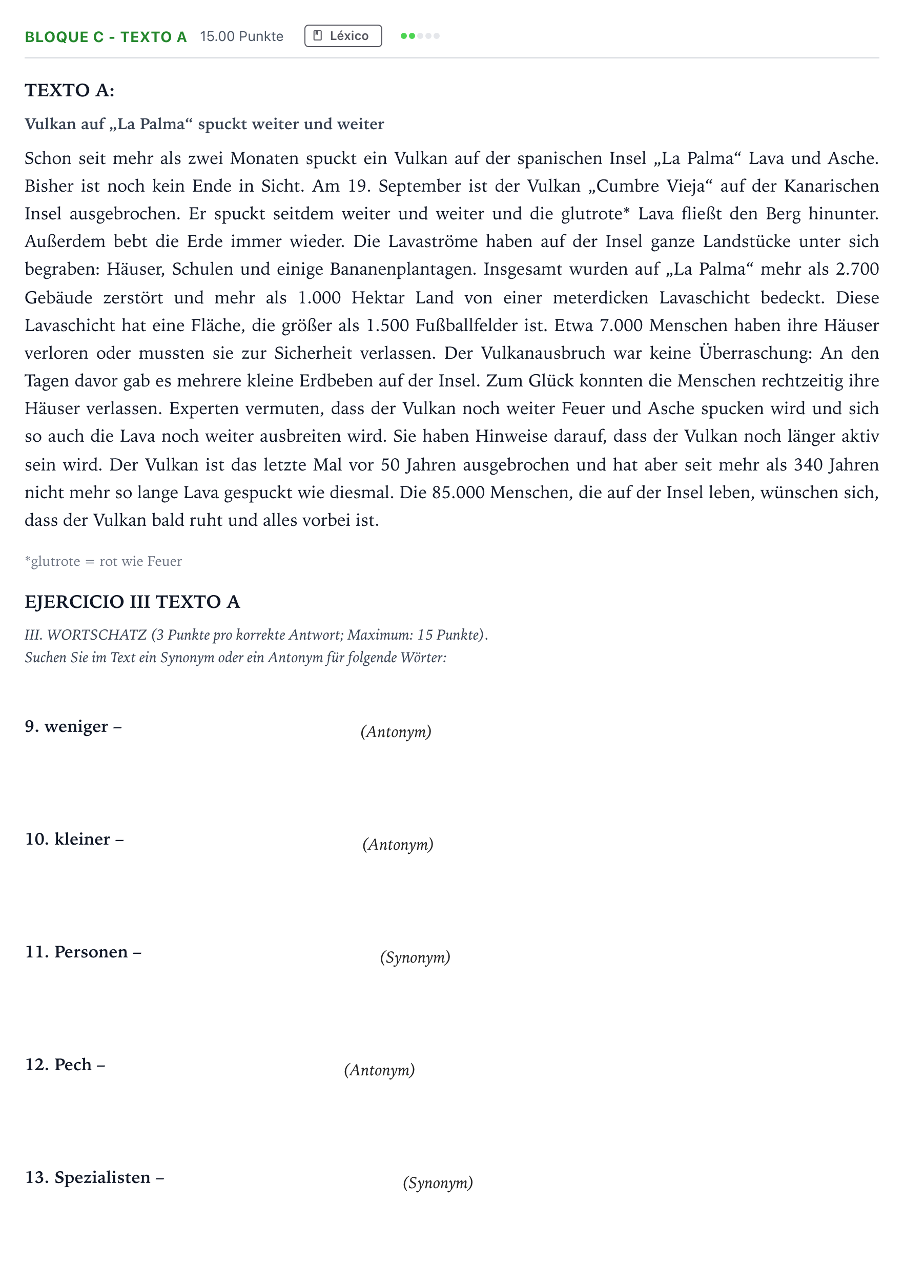 Enunciado: Bloque C - Texto A · Alemán PAU Andalucía Extraordinaria Titular (Admisión) 2022