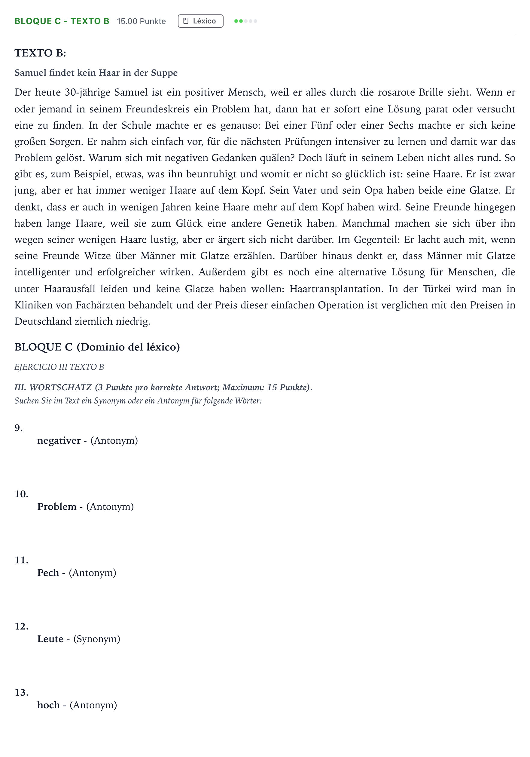 Enunciado: Bloque C - Texto B · Alemán PAU Andalucía Extraordinaria Titular (Acceso) 2022