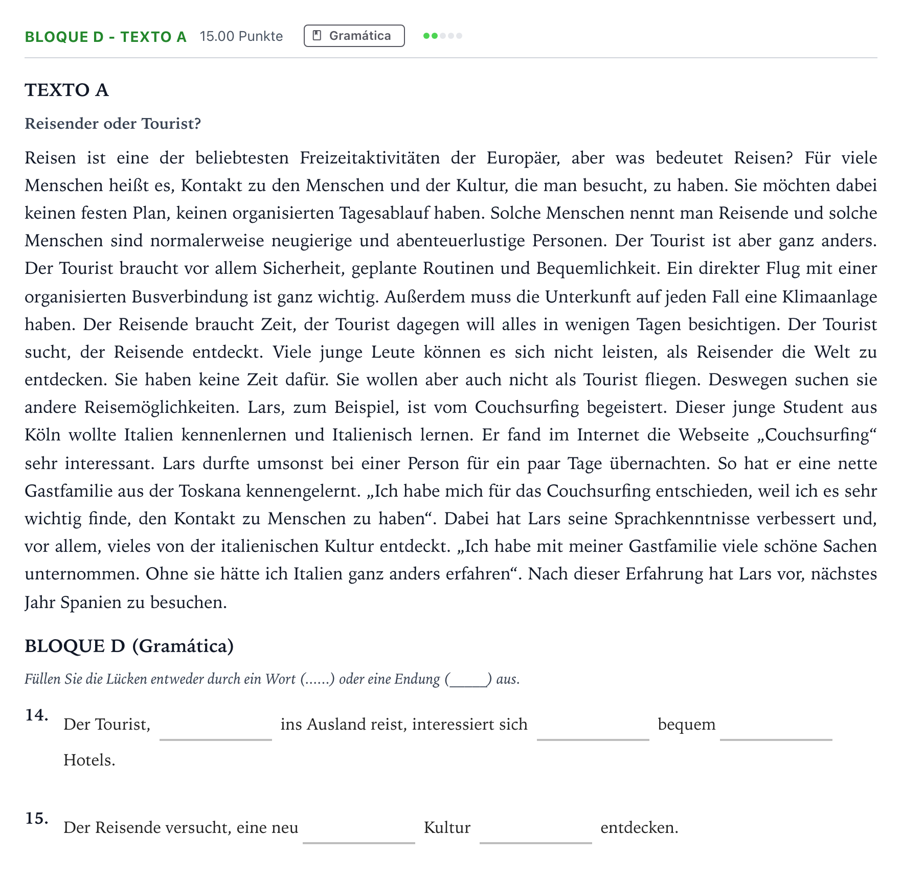 Enunciado: Bloque D - Texto A · Alemán PAU Andalucía Extraordinaria Titular (Acceso) 2022
