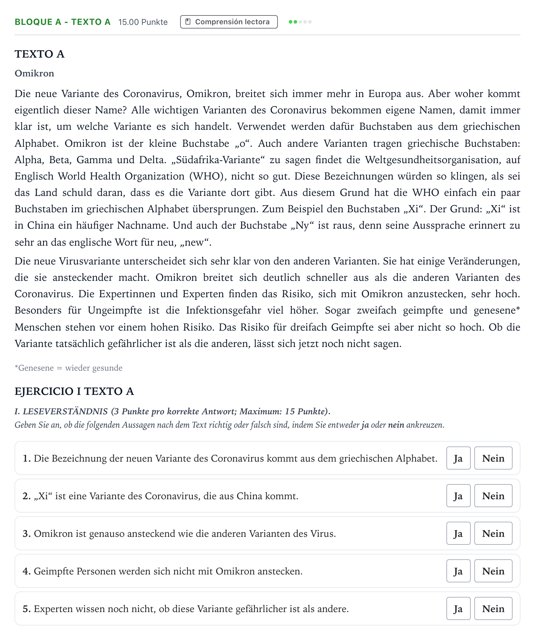 Enunciado: Bloque A - Texto A · Alemán PAU Andalucía Ordinaria Reserva 2022