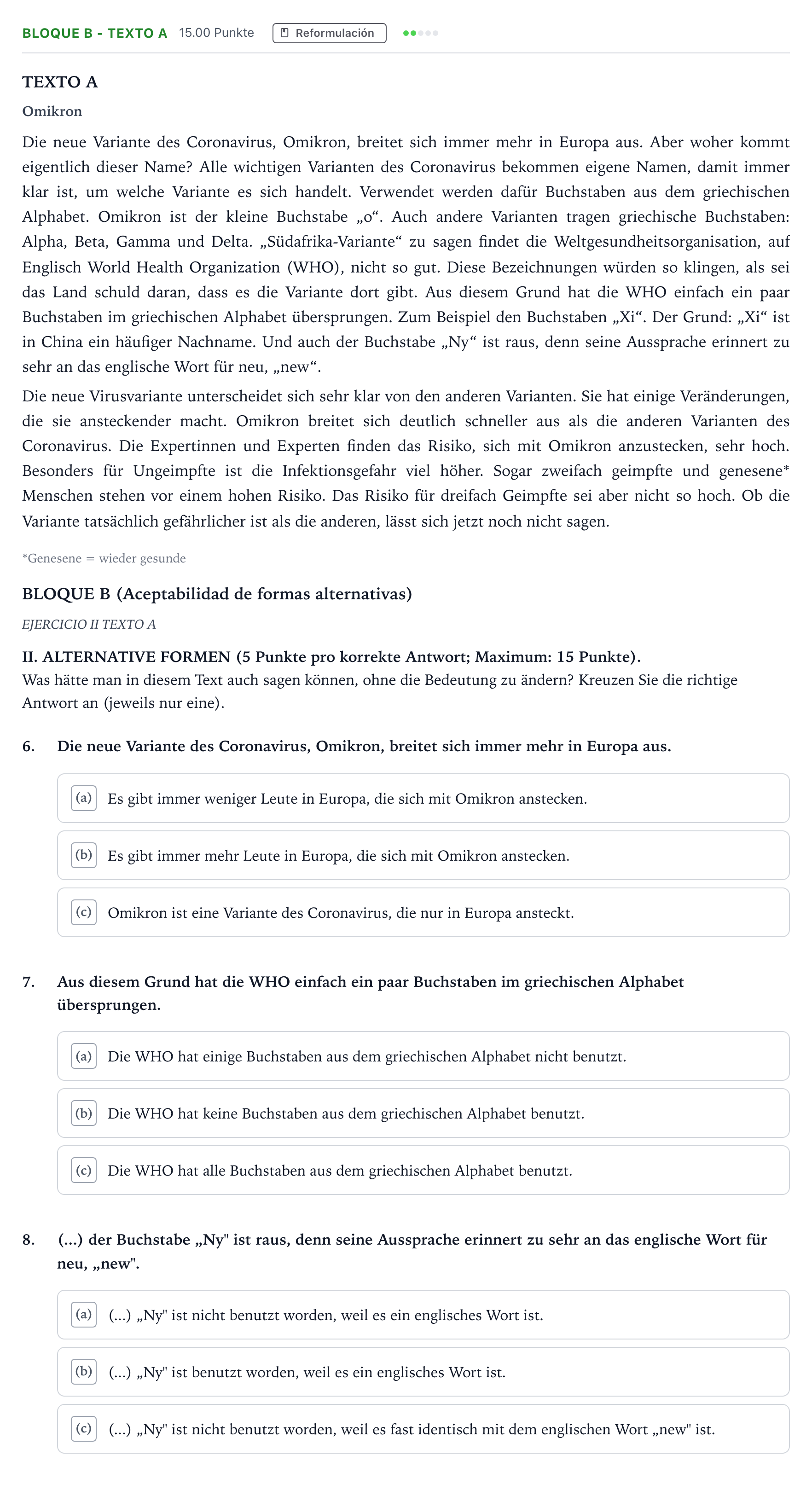 Enunciado: Bloque B - Texto A · Alemán PAU Andalucía Ordinaria Reserva 2022