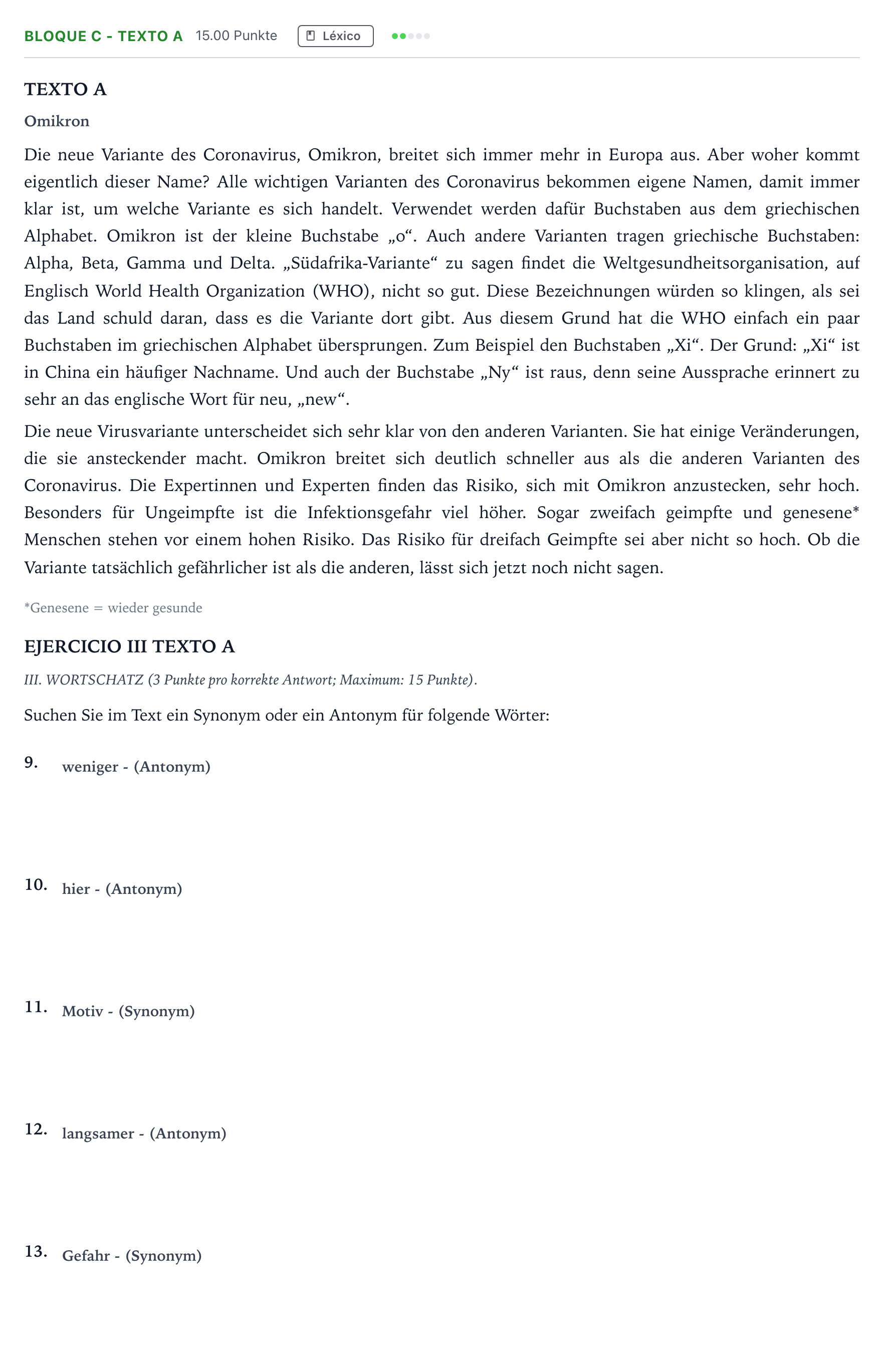 Enunciado: Bloque C - Texto A · Alemán PAU Andalucía Ordinaria Reserva 2022