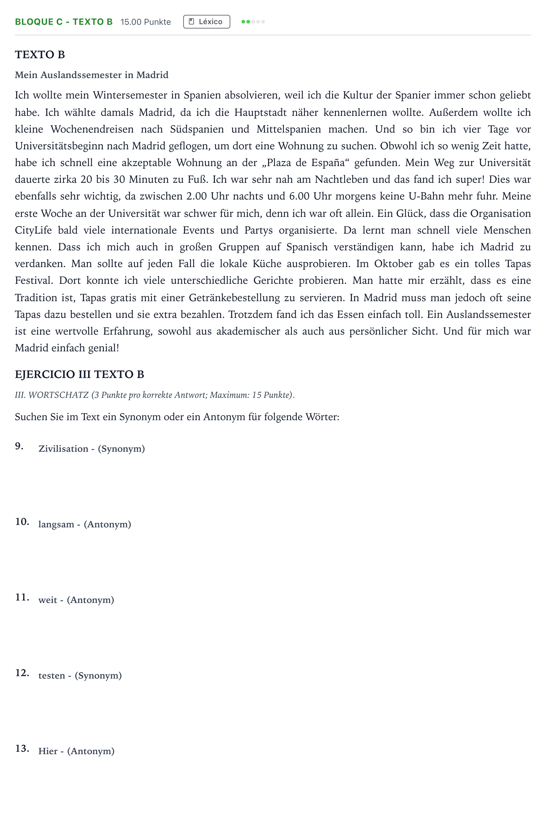 Enunciado: Bloque C - Texto B · Alemán PAU Andalucía Ordinaria Reserva 2022