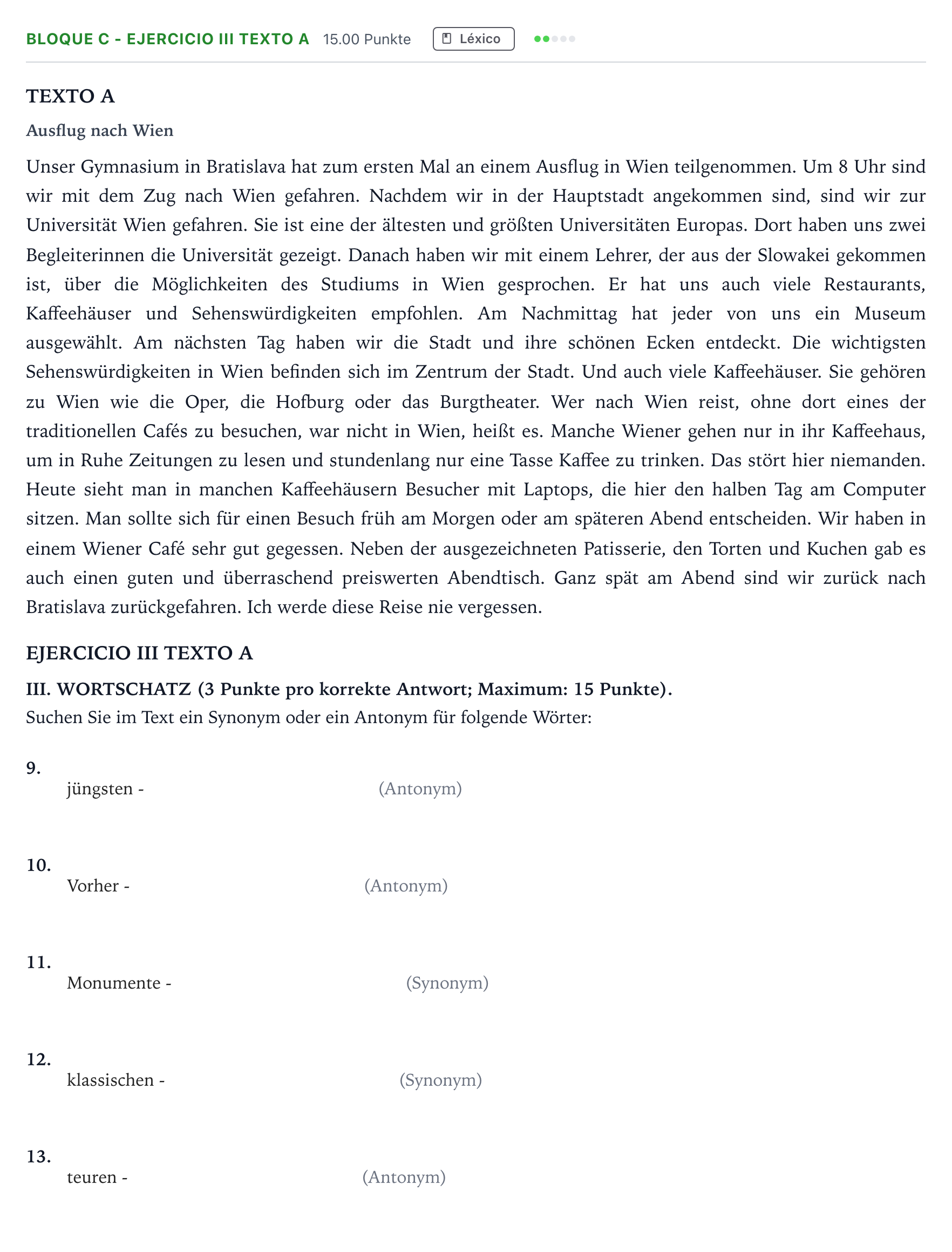 Enunciado: Bloque C - Ejercicio III Texto A · Alemán PAU Andalucía Ordinaria Titular (Acceso) 2022
