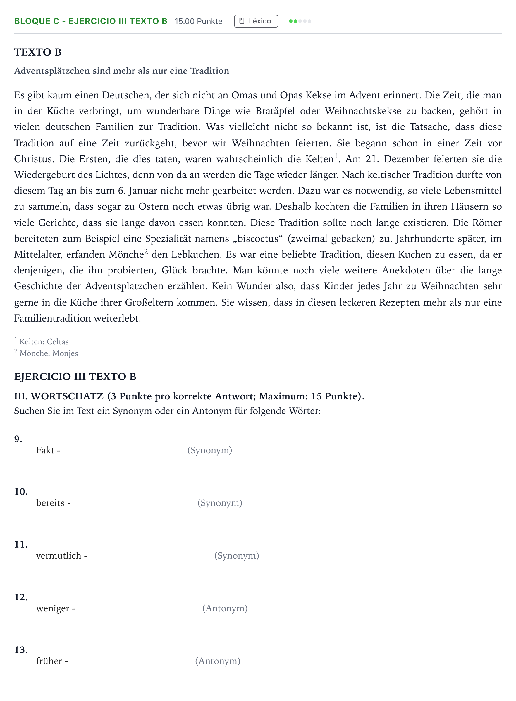 Enunciado: Bloque C - Ejercicio III Texto B · Alemán PAU Andalucía Ordinaria Titular (Acceso) 2022